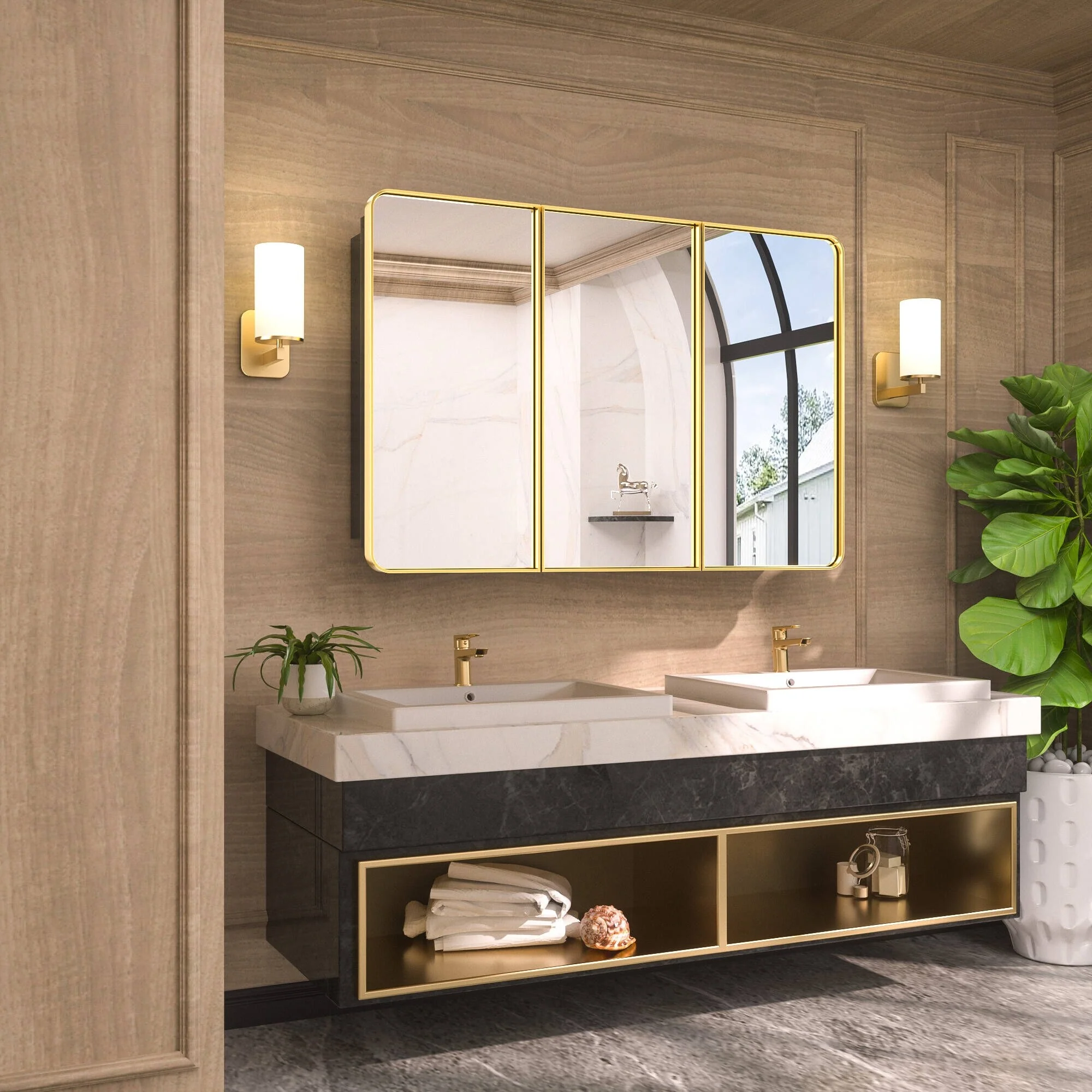 KEONJINN Medicine Cabinets for Bathroom with Mirror, Stainless Steel 1-3 Framed Doors