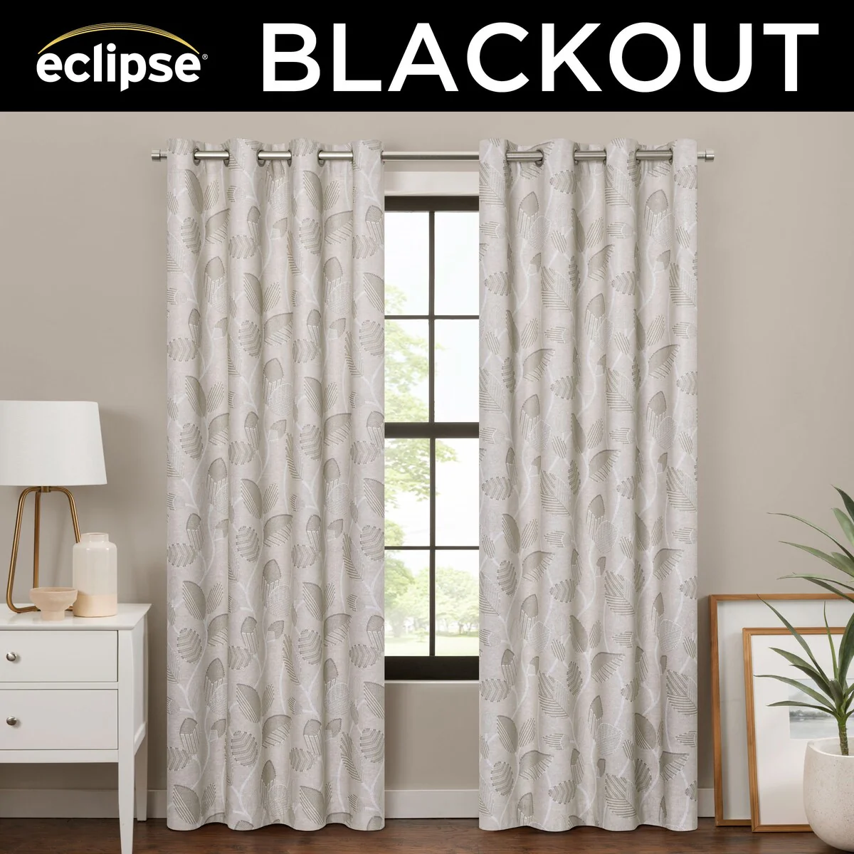 Eclipse Blackout Curtains, Larissa Leaf Grommet Curtains