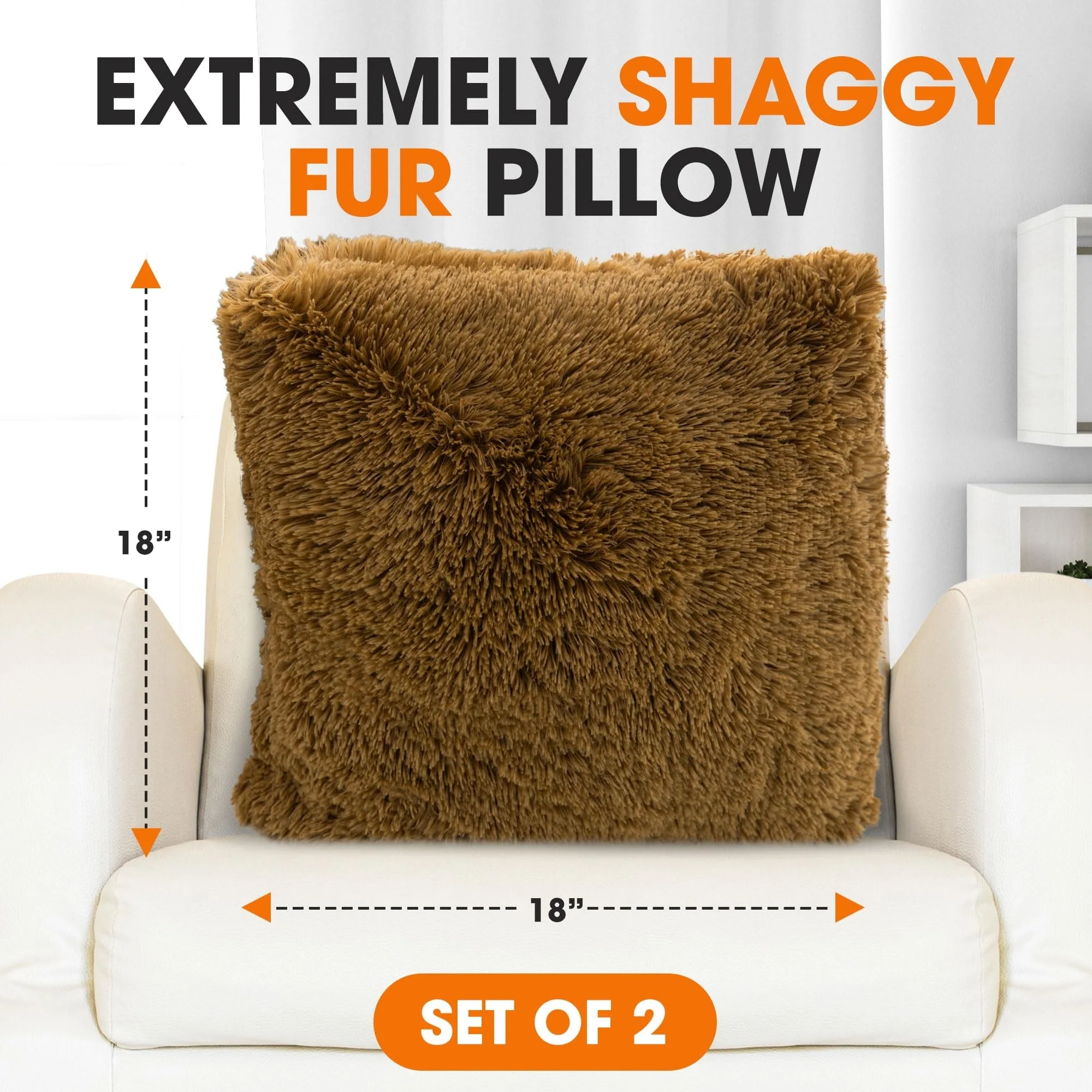 Cheer Collection Shaggy Long Hair Throw Pillows (Set of 2)