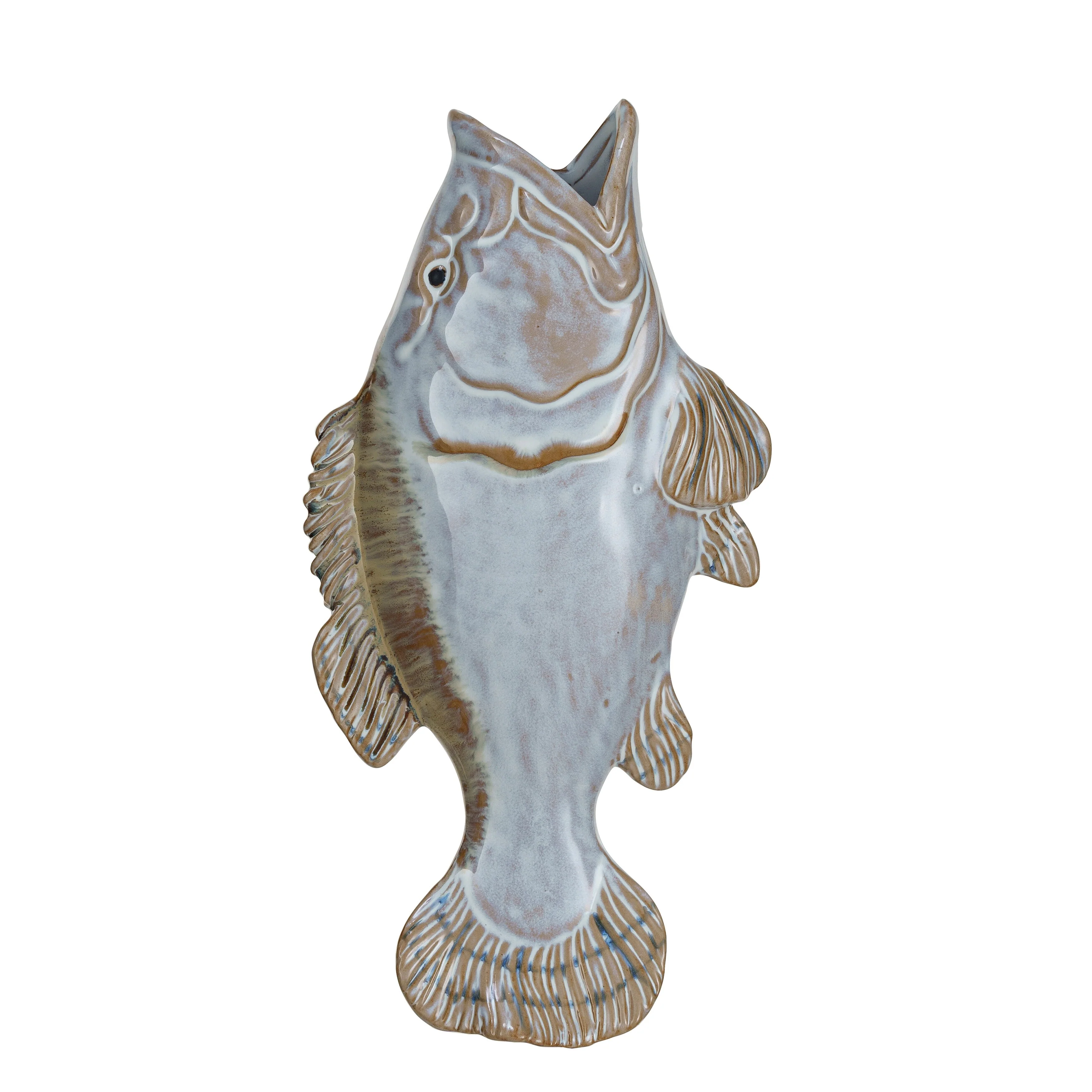 Stoneware Fish Shaped Wall Vase with Reactive Glaze