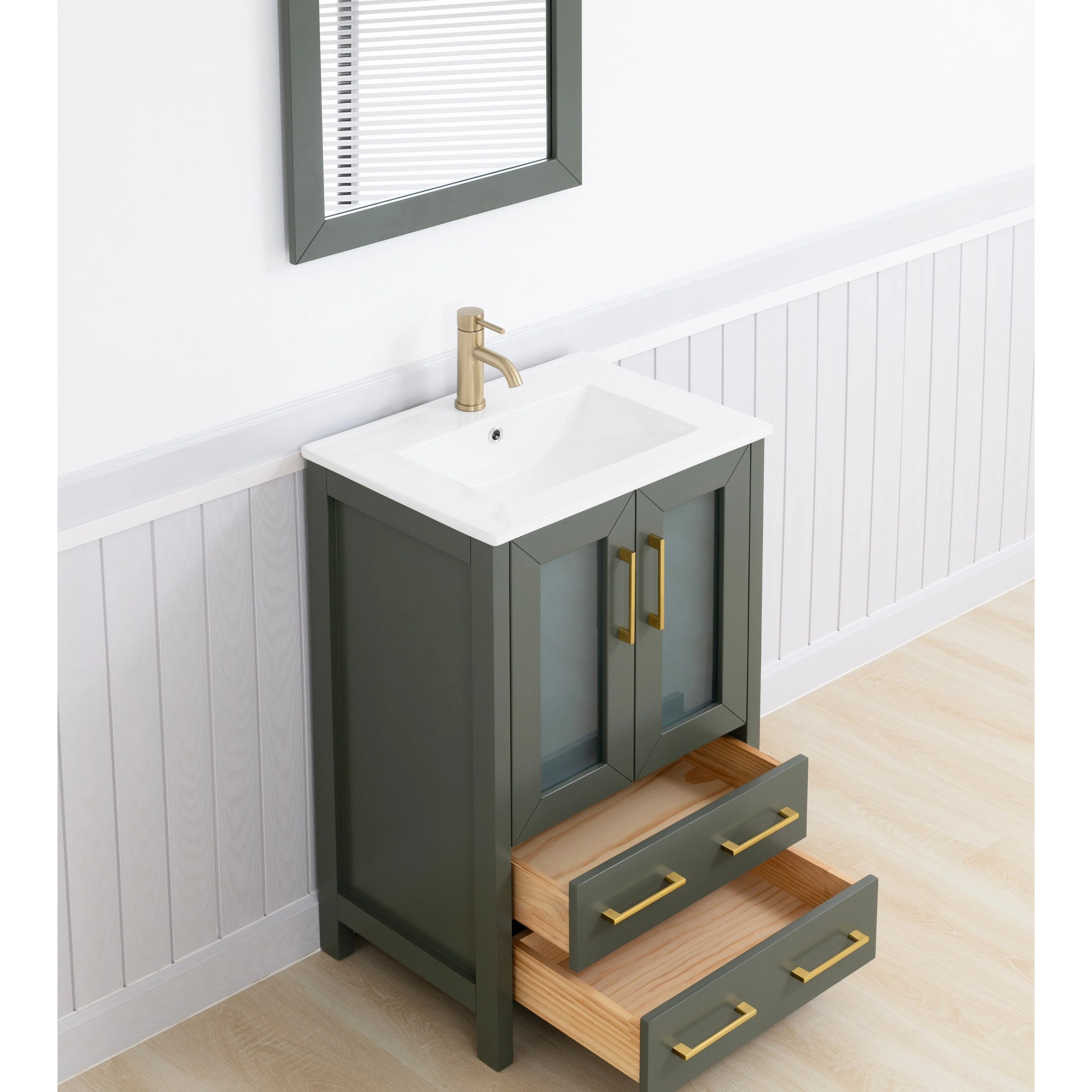 Vanity Art 24-Inch Single Sink Bathroom Vanity Set 2 Drawers, 1 Cabinet, 1 Shelf, Soft-Closing Doors with Free Mirror