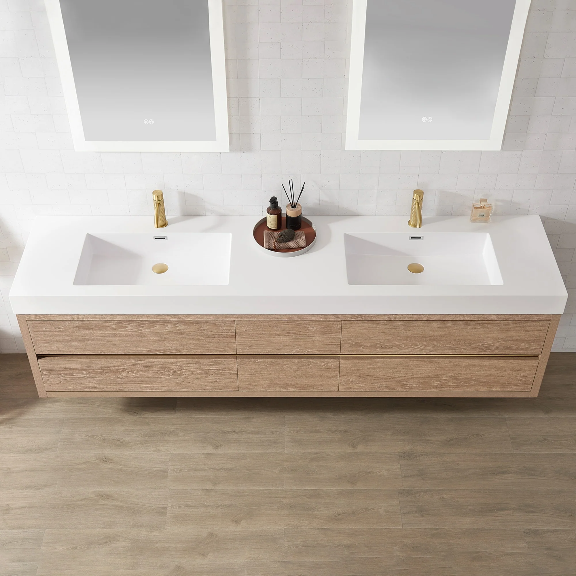 Palencia Double Floating Vanity with Composite Sink Top without Mirror