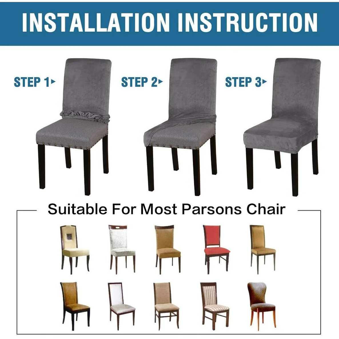 Enova Home Soft Thick Solid Velvet Fabric Stretchy Universal Dining Chair Slipcovers Set of 2