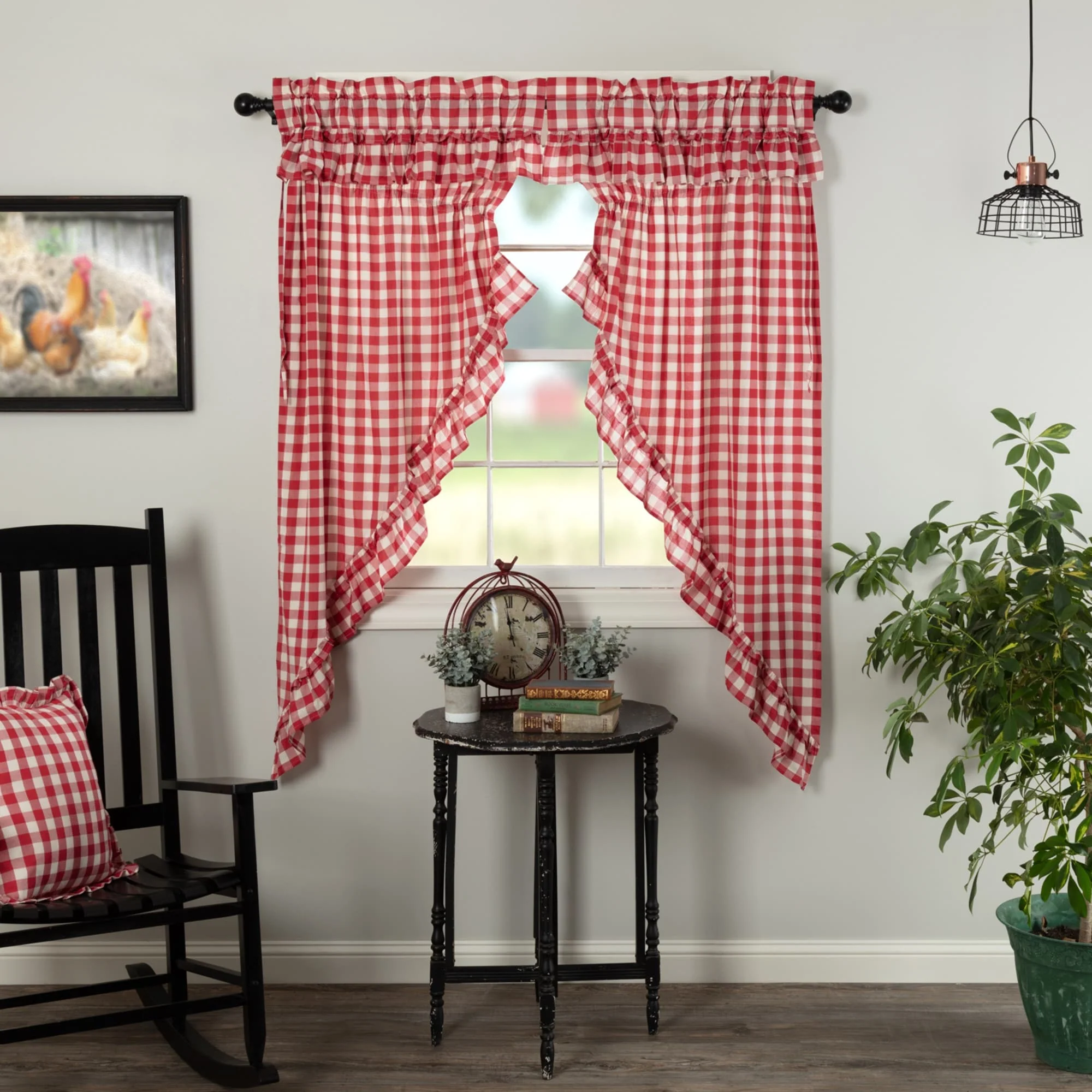 Annie Buffalo Check Ruffled Short Prairie Panel Set - Prairie Panel 63x36 - Prairie Panel 63x36