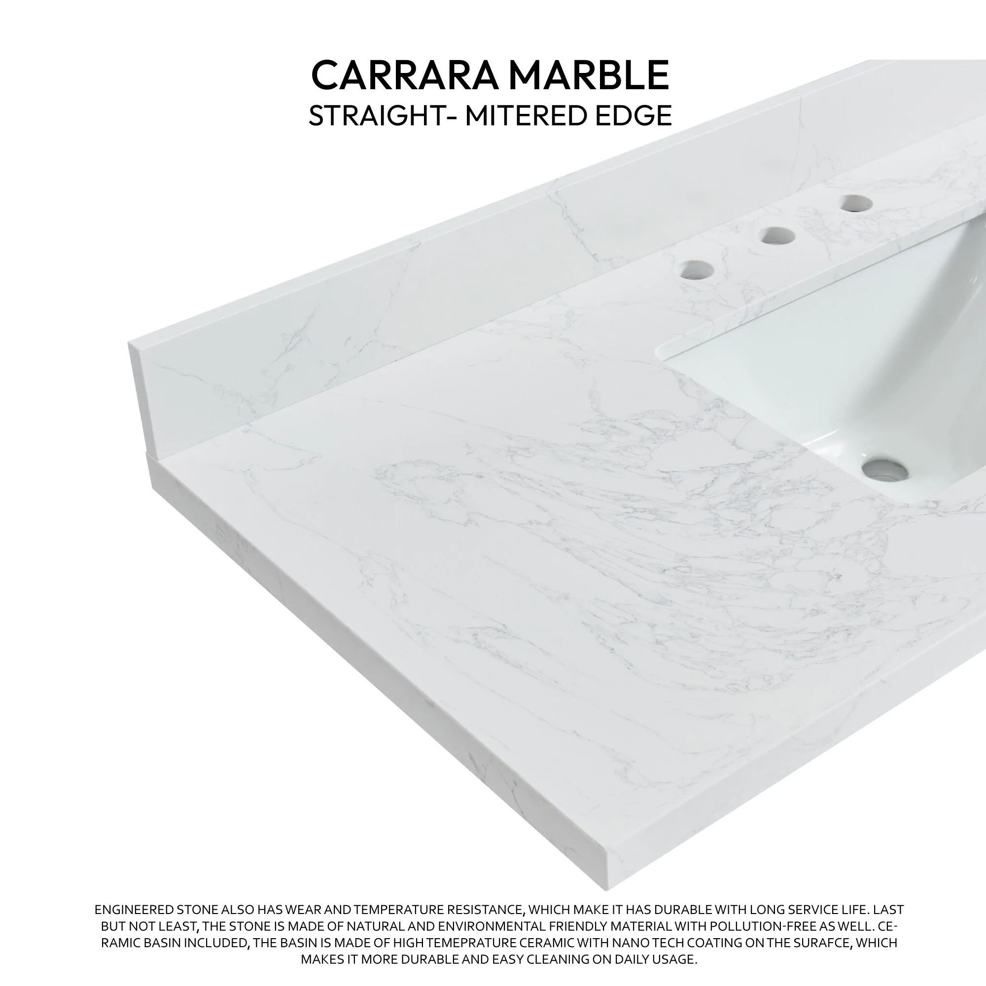 Jaen Composite Stone Vanity Top with White Rectangular Sink