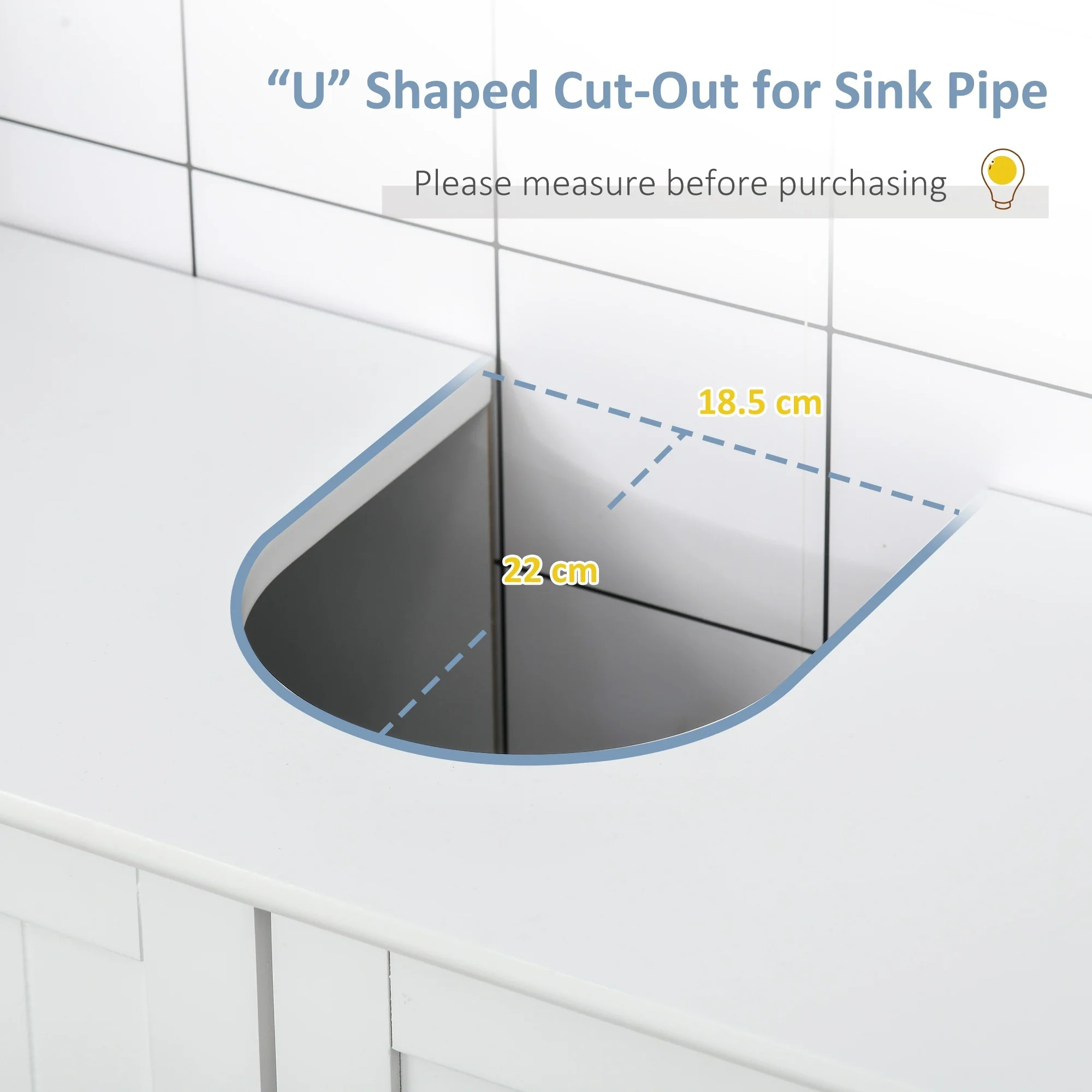 kleankin Vanity Base Cabinet, Under-Sink Bathroom Cabinet Storage with U-Shape Cut-Out, White and Grey