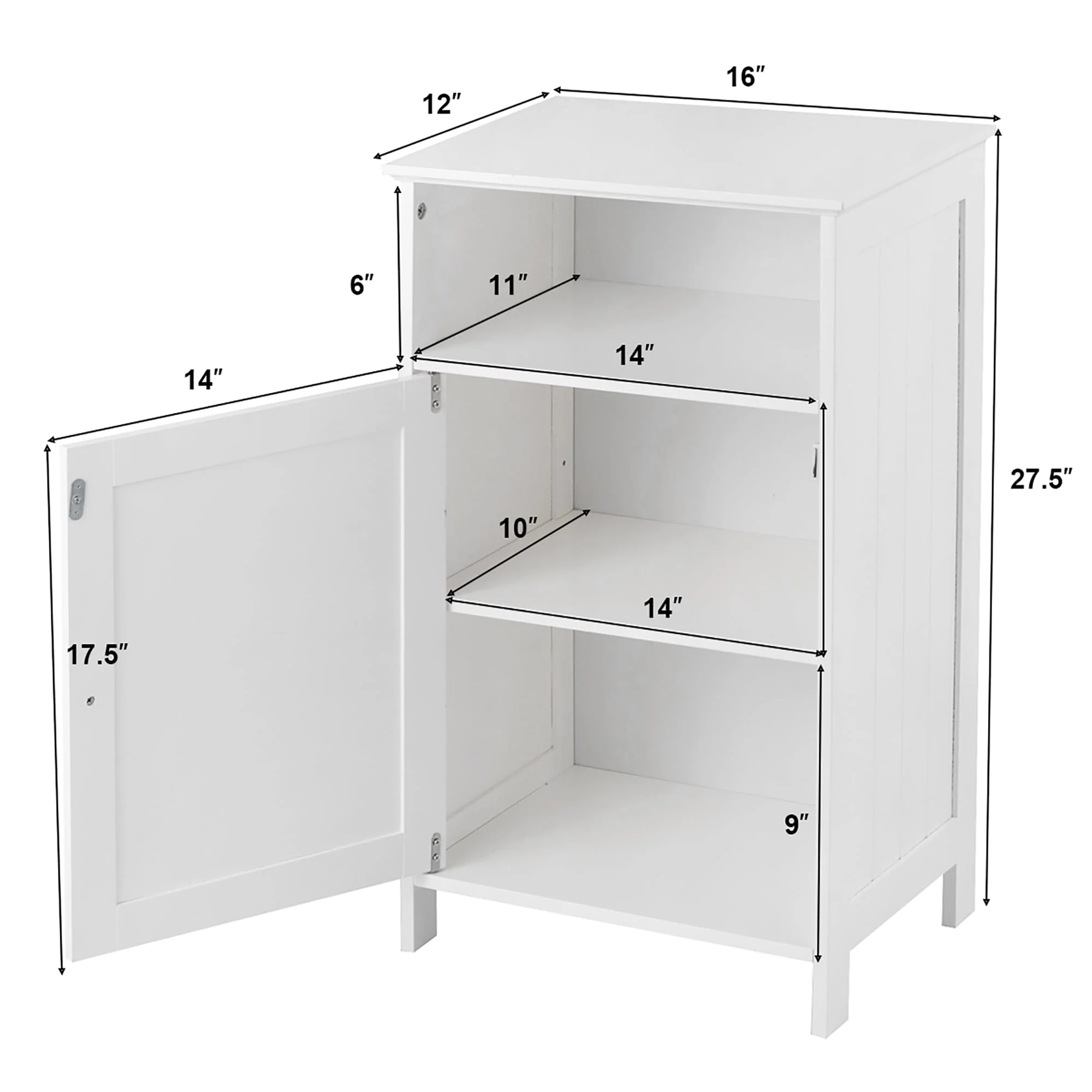 Bathroom Floor Storage Cabinet with Single Door and Adjustable Shelf