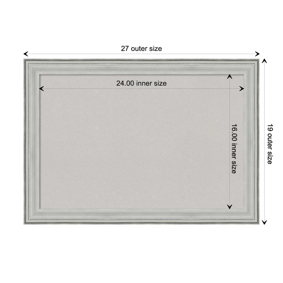Bel Volto Silver Wood Framed Grey Corkboard Bulletin Board