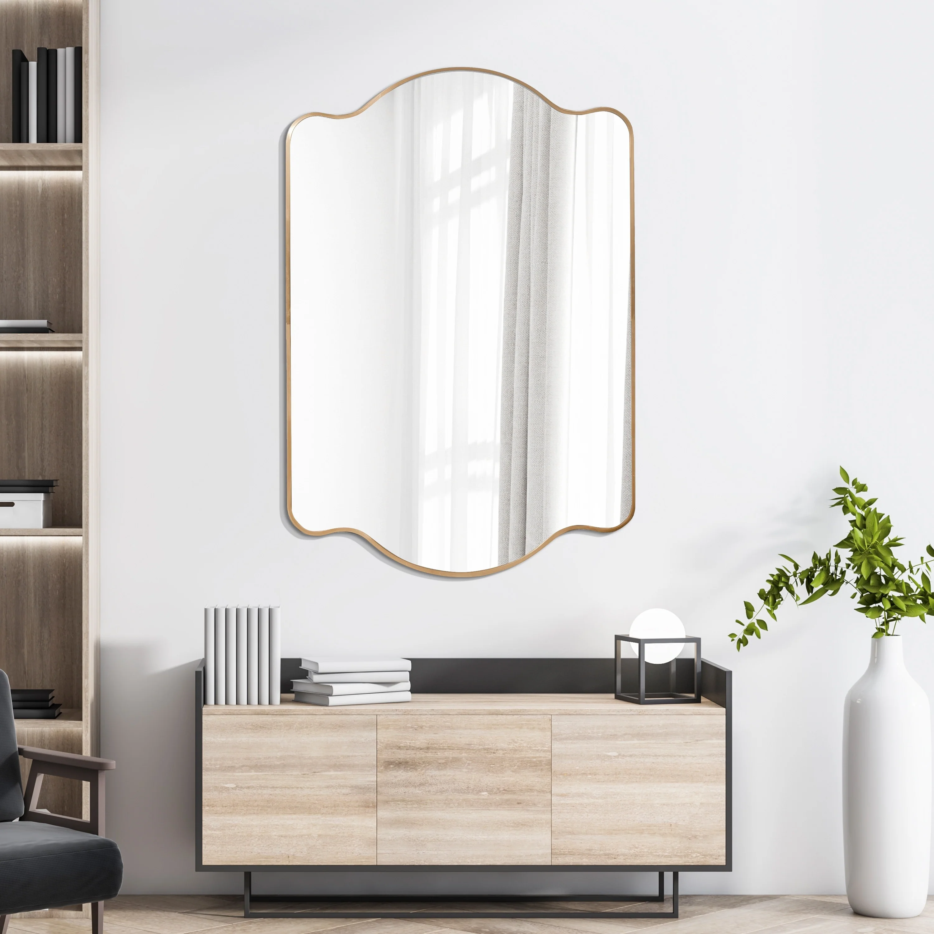 24 in. W x 36 in. H Scalloped Rectangular Metal Framed Wall Mirror - 36 H x 24 W x 1.08 D