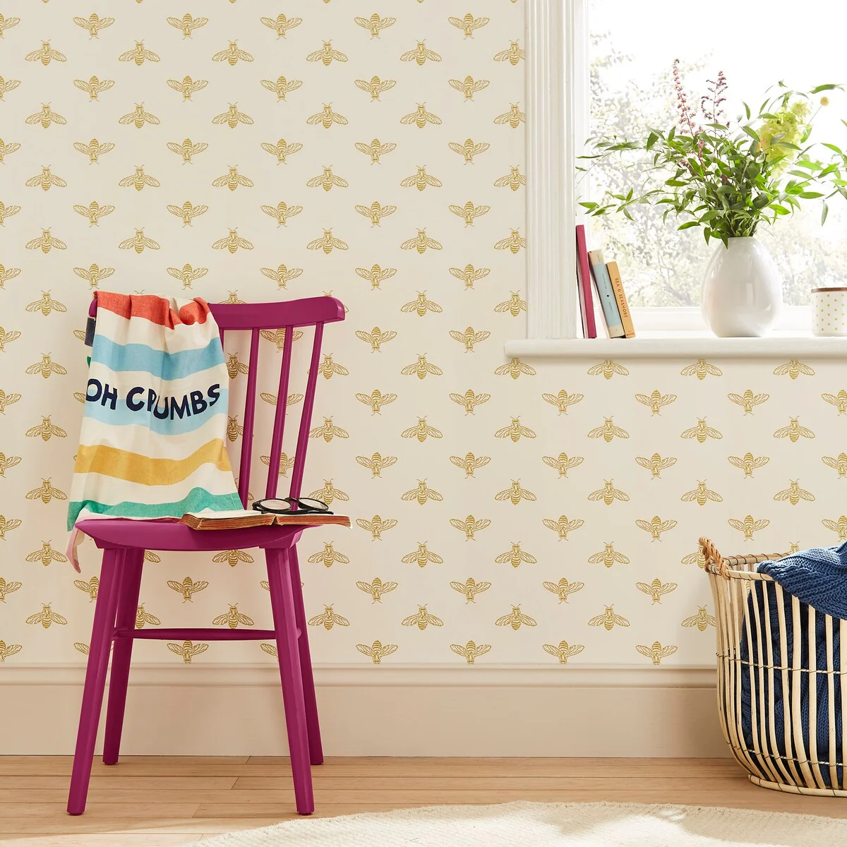 Joules Block Print Bee Antique Gold Wallpaper
