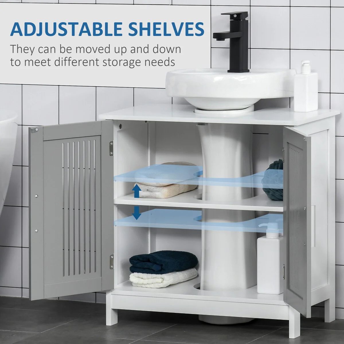 Under Sink Cabinet with 2 Doors, Pedestal Under Sink Bathroom Cupboard, Bathroom Vanity Cabinet with Adjustable Shelves