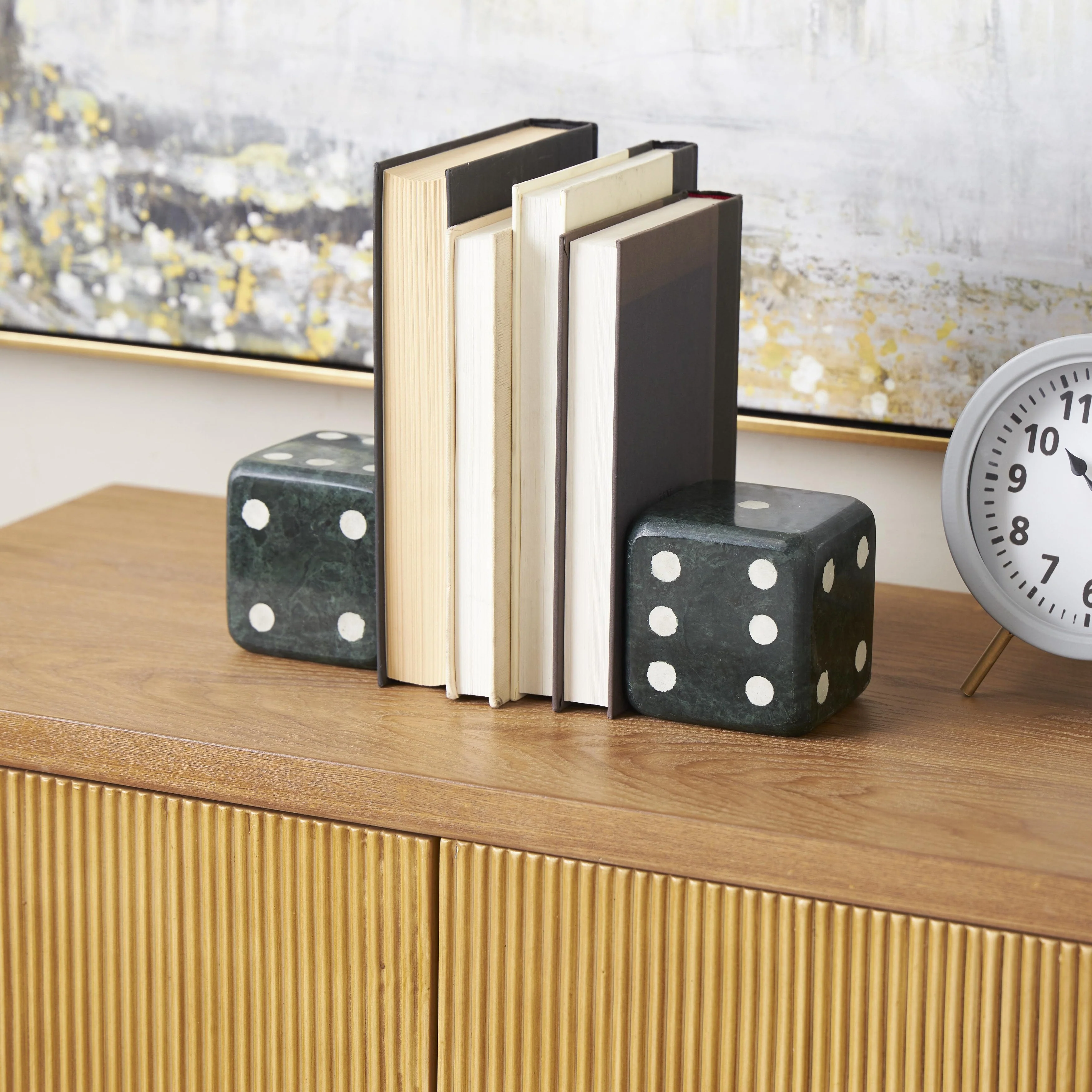 Marble Dice Decorative Bookends - Set of 2 Black, White or Green - Roche River Decor