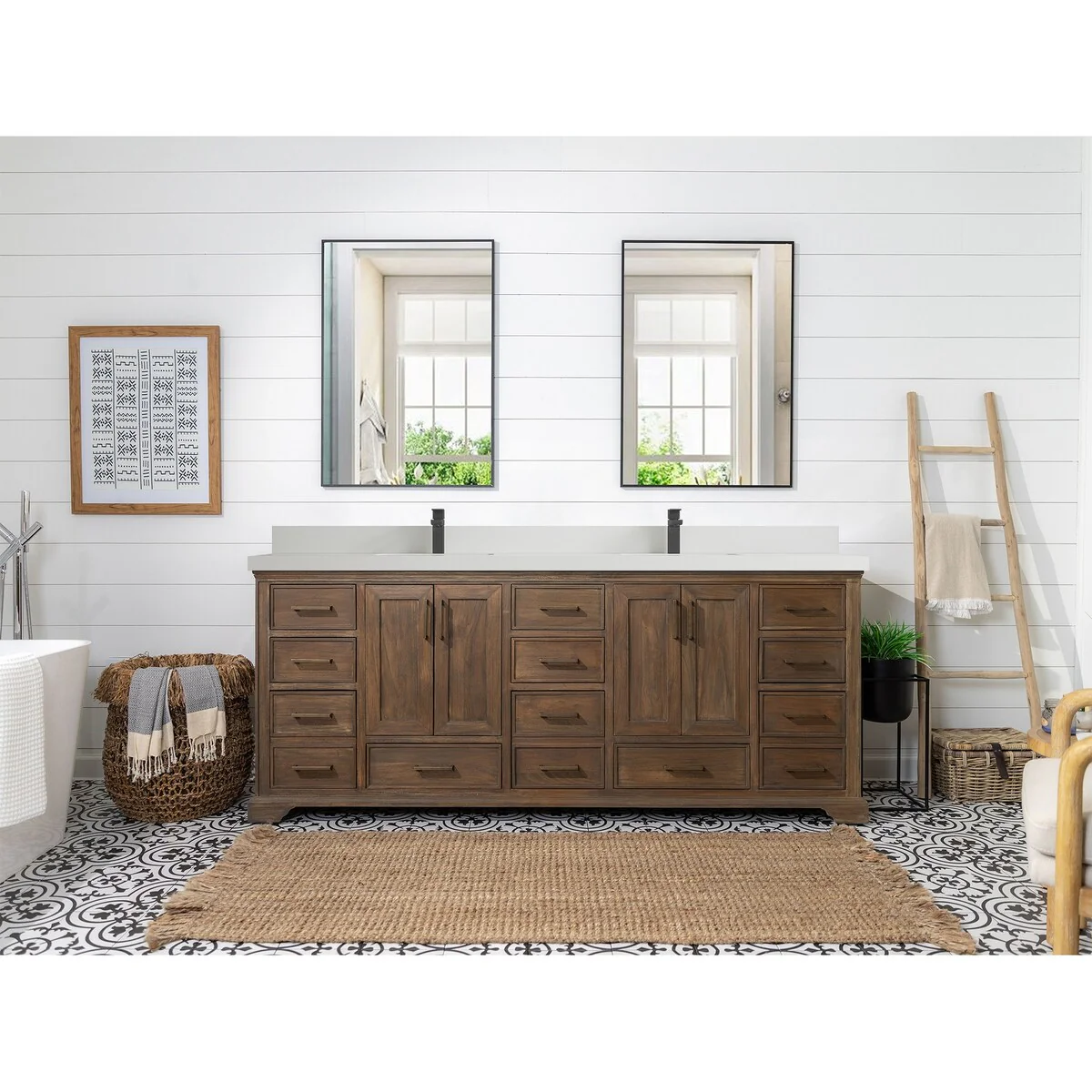 Willow Collections 84 in. W x 22 in. D Charlotte Teak Double Sink Bathroom Solid Teak Vanity with Countertop