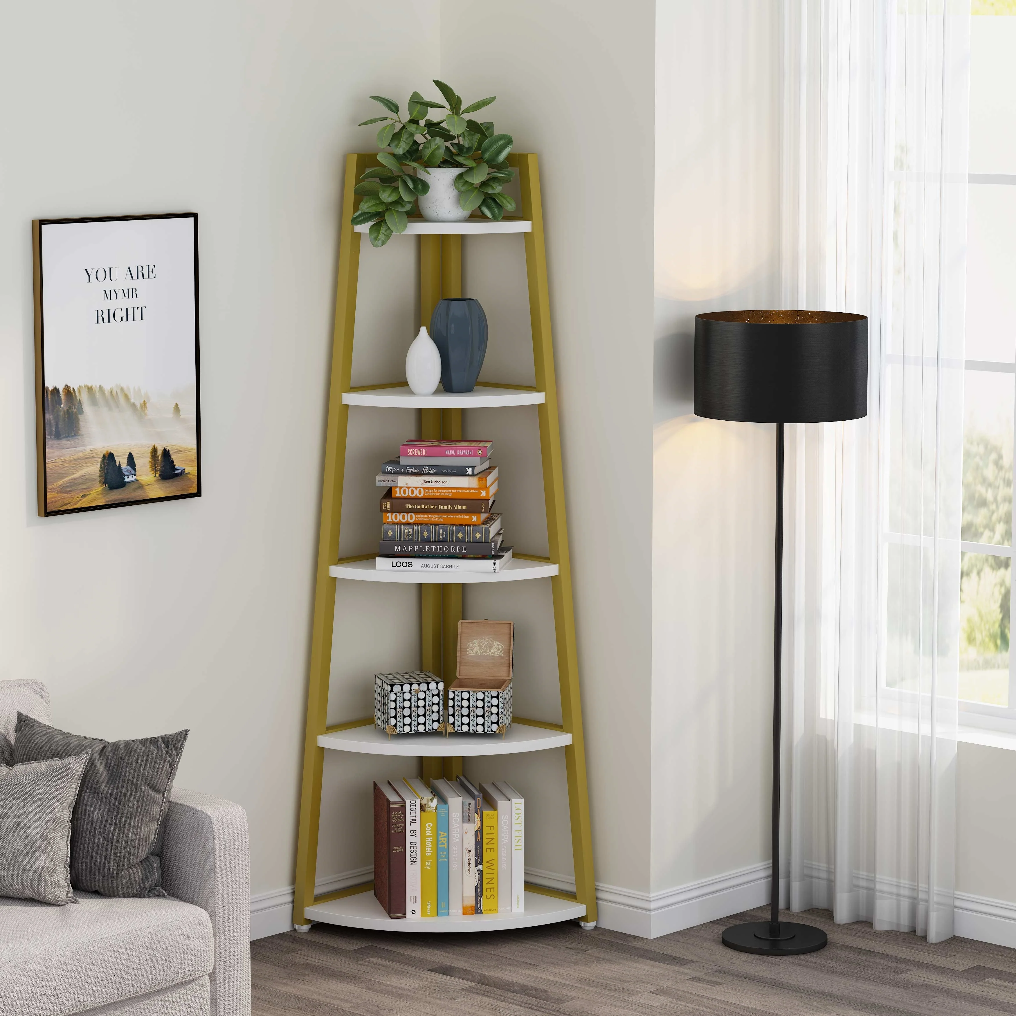 5 tier Bathroom Corner Shelf Storage Tower Cabinet Rustic Brown