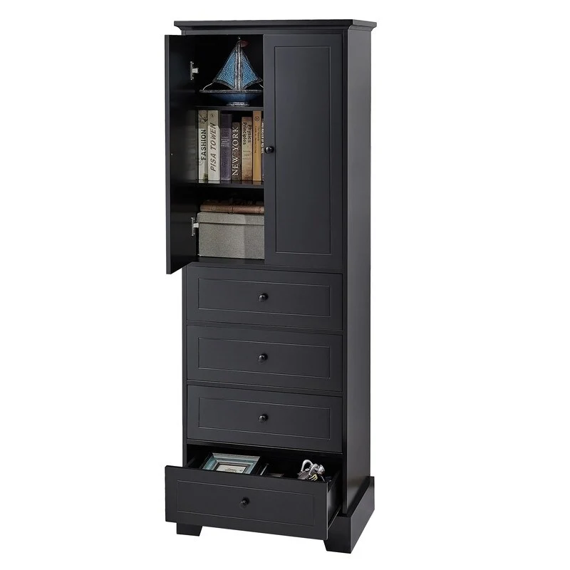 Freestanding Storage Cabinet with 2 Doors and 4 Drawers