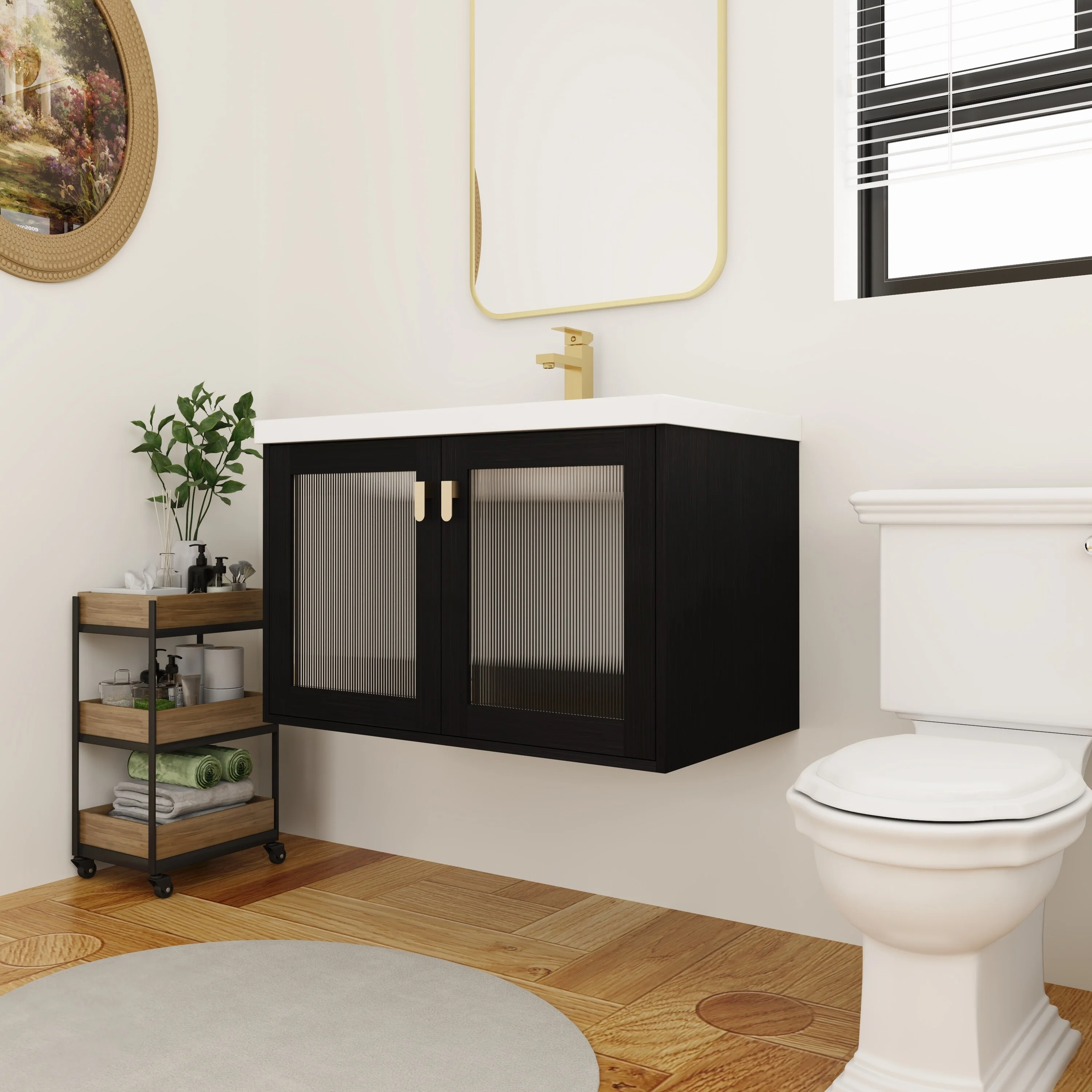 BNK 28/ 32/36/40 Inch Single Sink Bathroom Vanity with Soft Close Door, Modern Floating Vanity