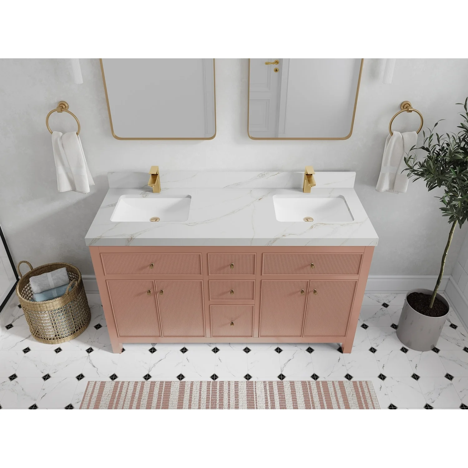 Willow Collections 60 in. W x 22 in D. Sonoma Free Standing Reeded Double Sink Bathroom Vanity with Countertop