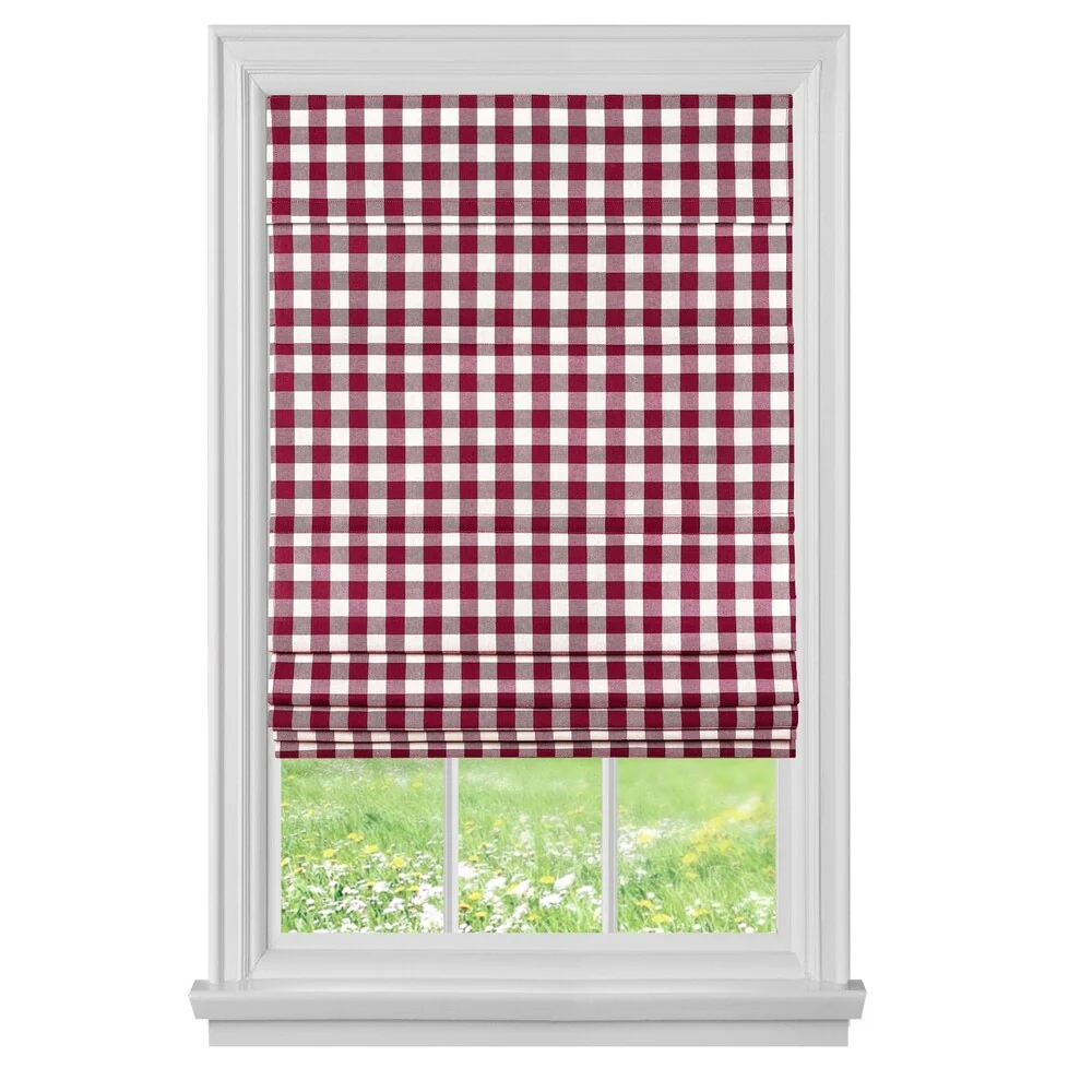 ACHIM Cordless Buffalo Check Roman Window Shade - Burgundy