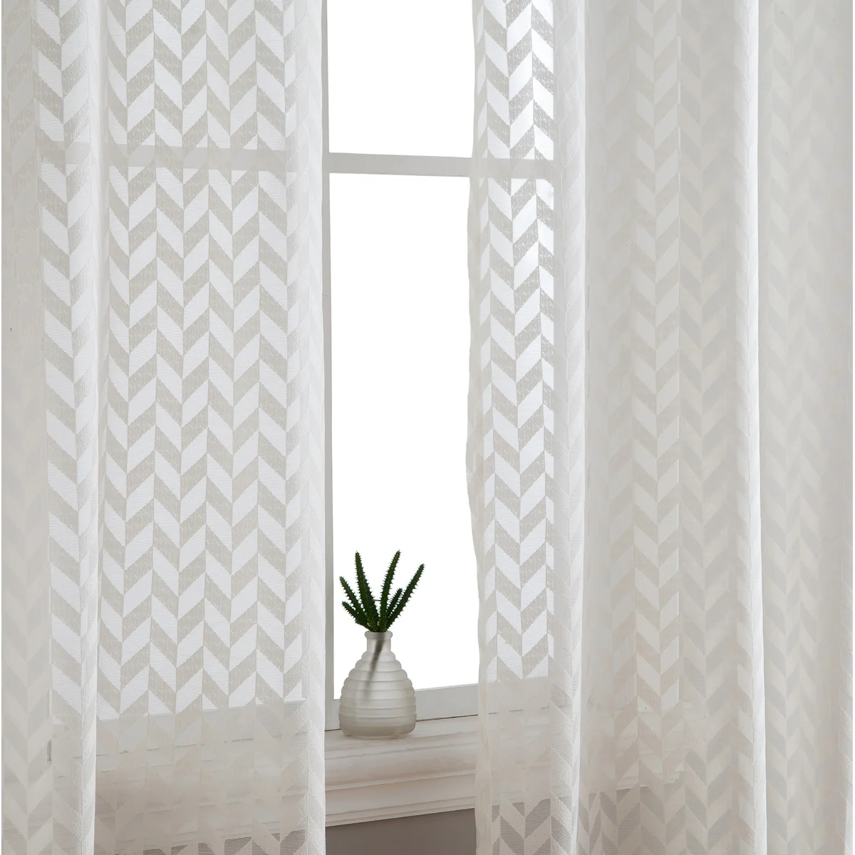 HLC.me Herringbone Lace Thick Semi Sheer Premium Grommet Top Window Curtain Panels Kids Room & Bedroom - Set of 2 Panels