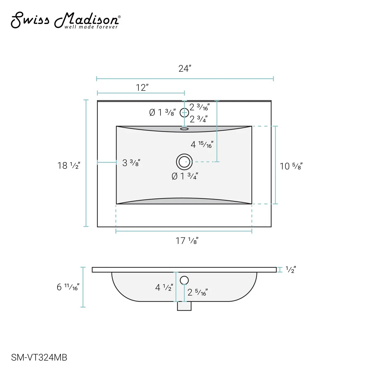 Swiss Madison Ceramic Vanity Top 24