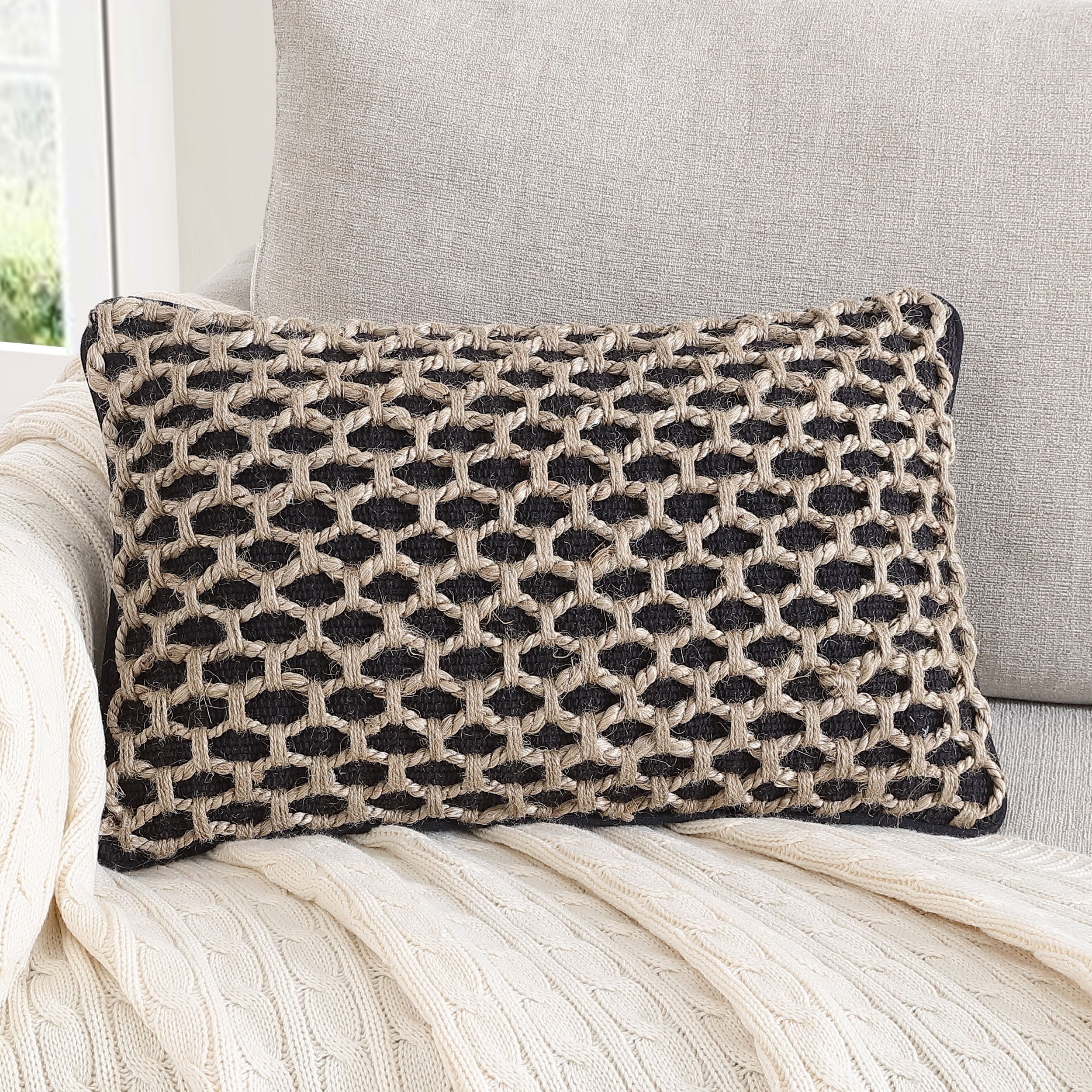 Boho Living Jada Braided Cotton/Jute Throw Pillow Covers