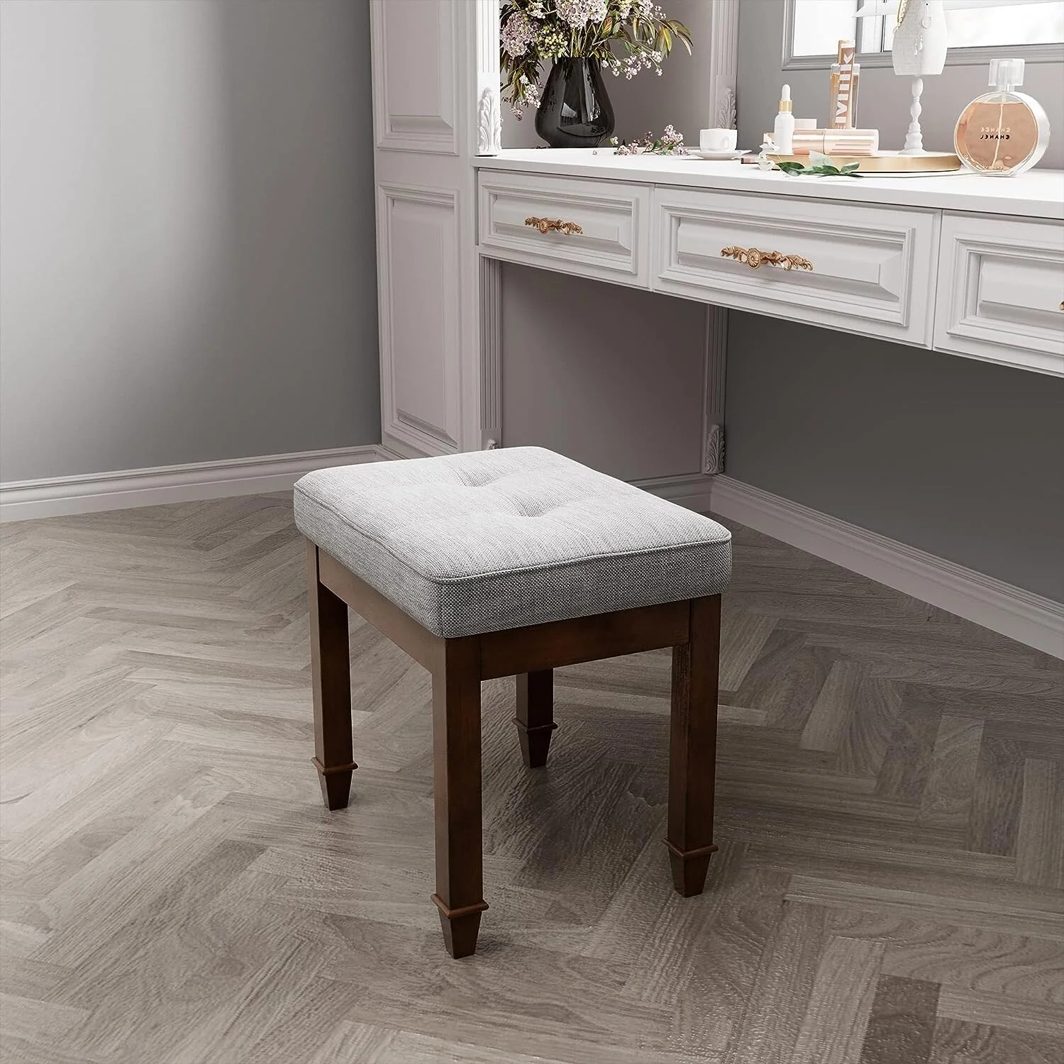 Vanity Stool Bench with Solid Wood Leg