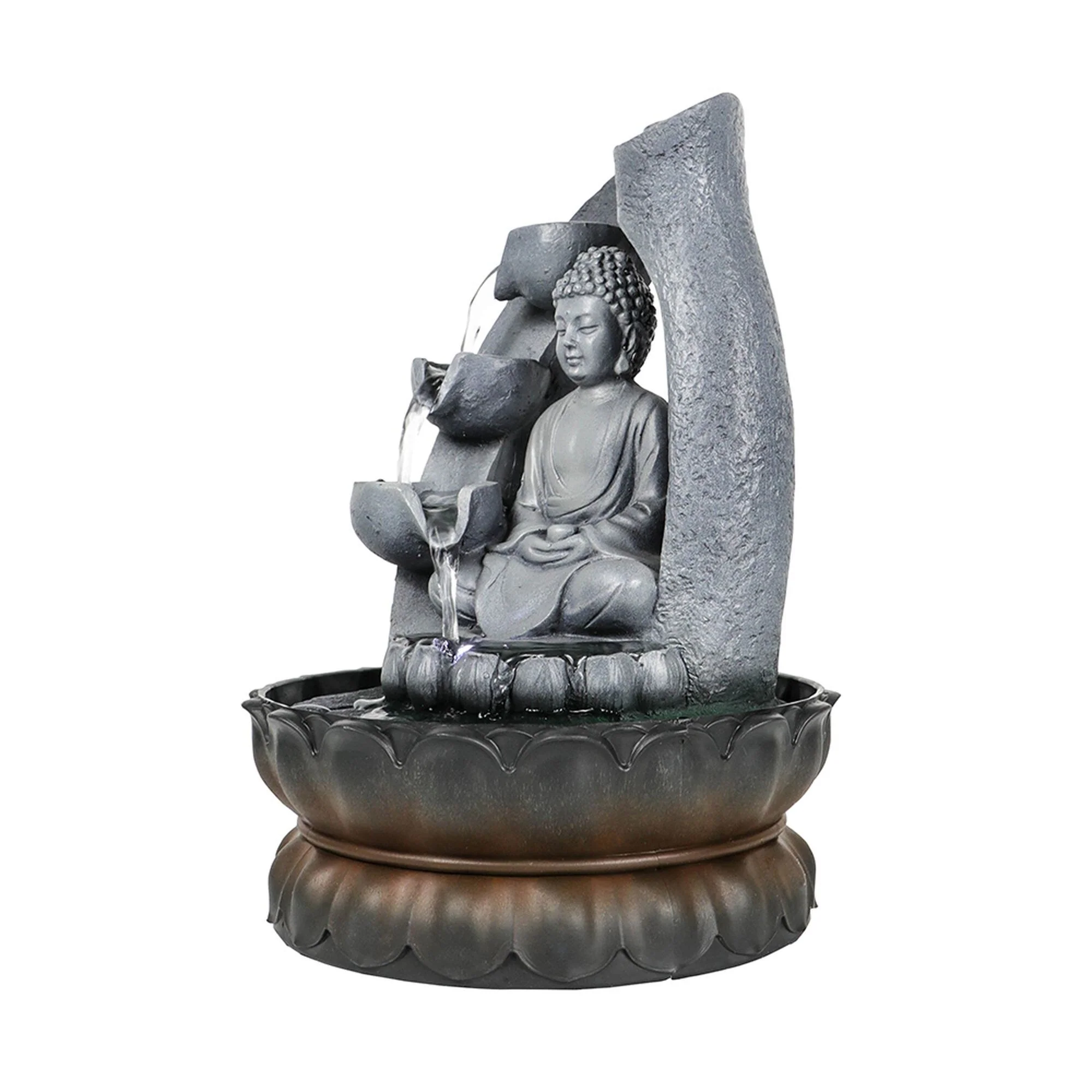 Tabletop Buddha Fountain with Light, Buddha Feature, 11-inch