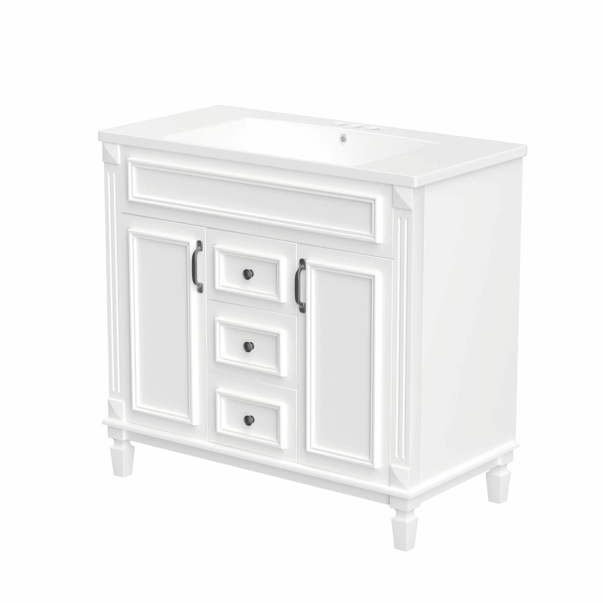 36'' Modern Bathroom Vanity with Top Sink, Soft-Closing Doors, and Drawers