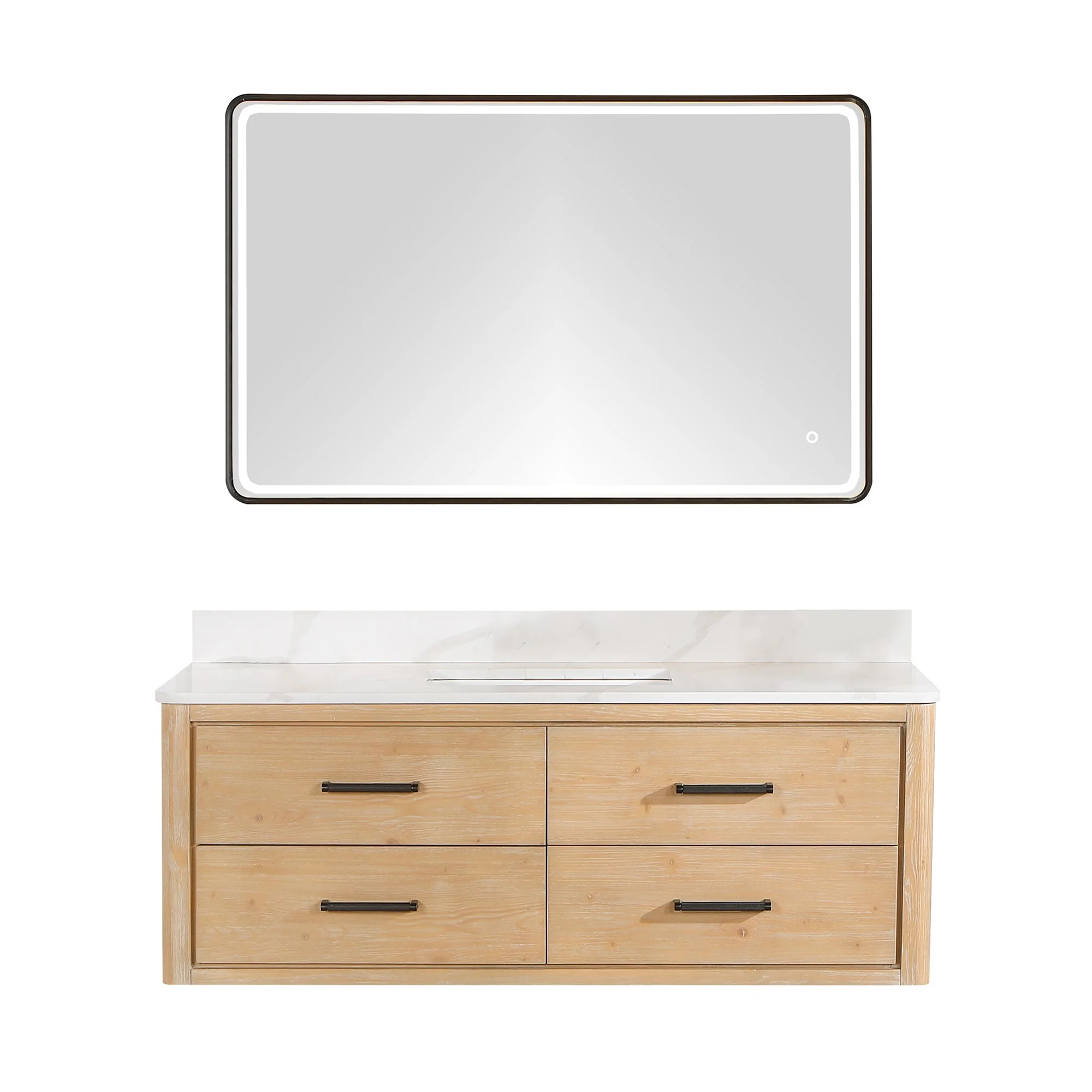 Cristo Floating Bath Vanity with White Quartz Stone Top and Mirror