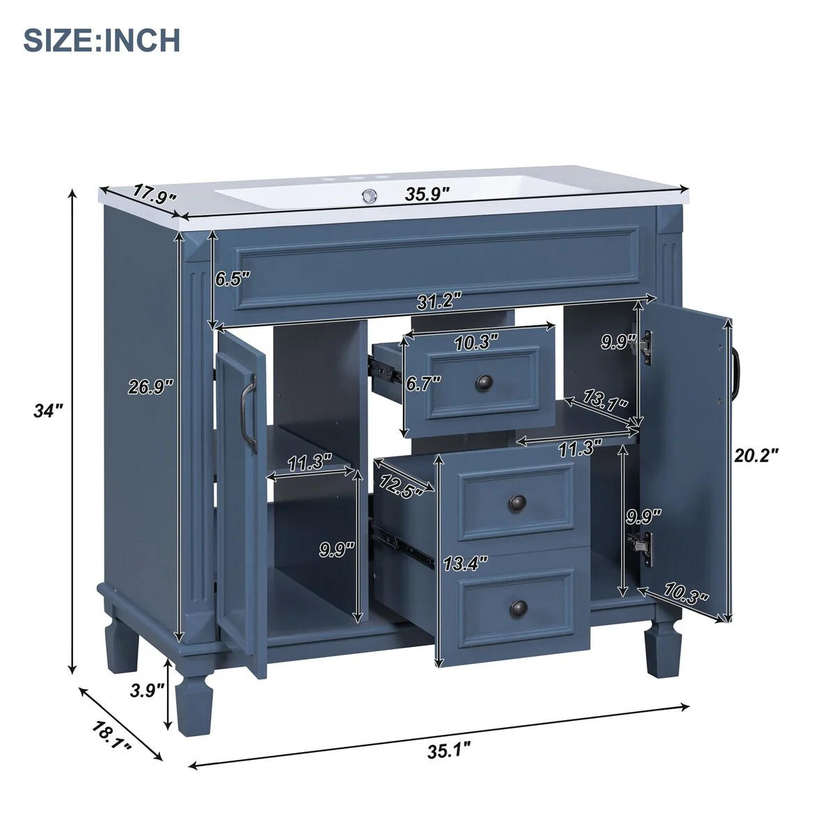 36'' Bathroom Vanity with Top Sink,Bathroom Storage Cabinet