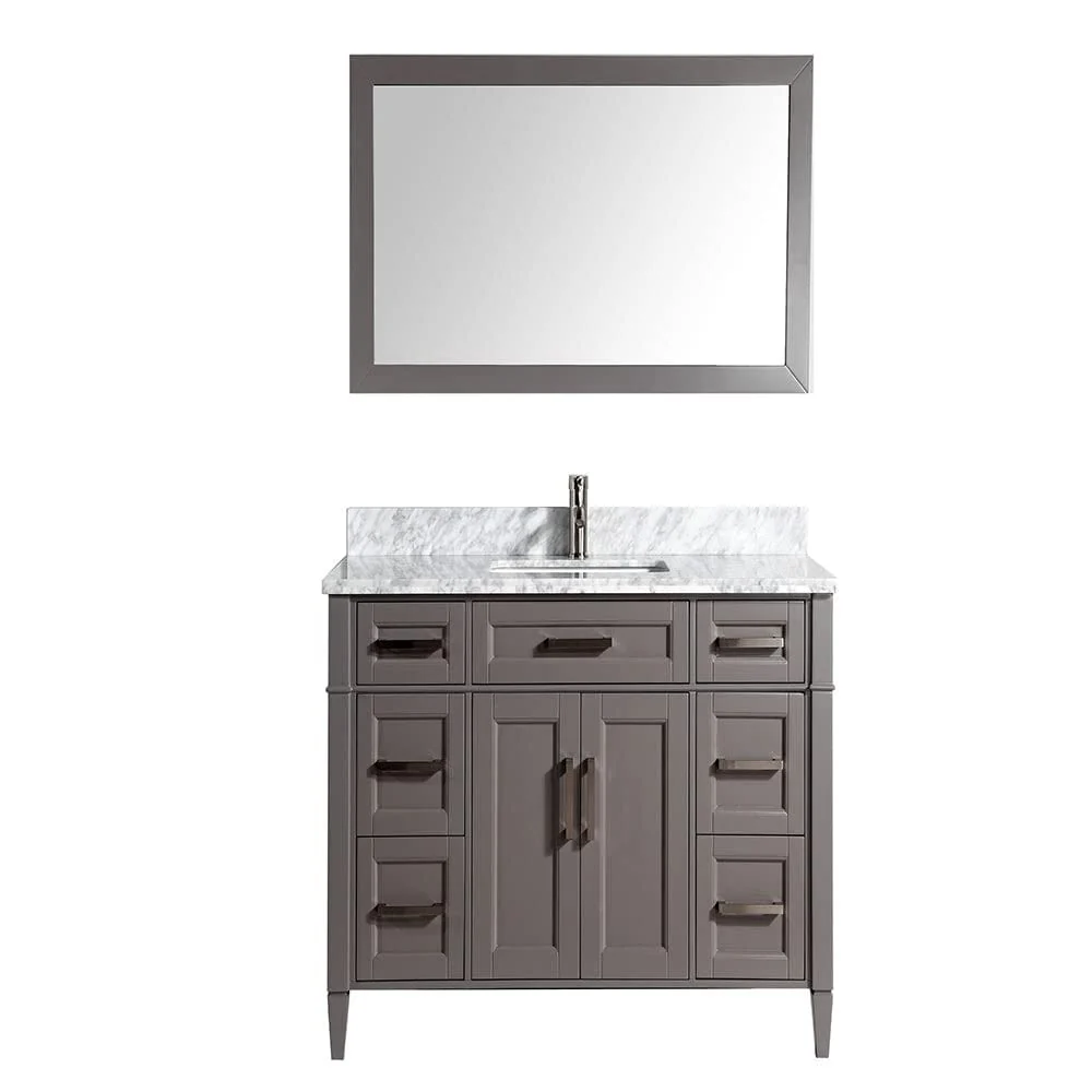Vanity Art 60-Inch Single Sink Bathroom Vanity Set Carrara Marble Stone Top 7 Drawers 1 Shelf Undermount Sink with Free Mirror