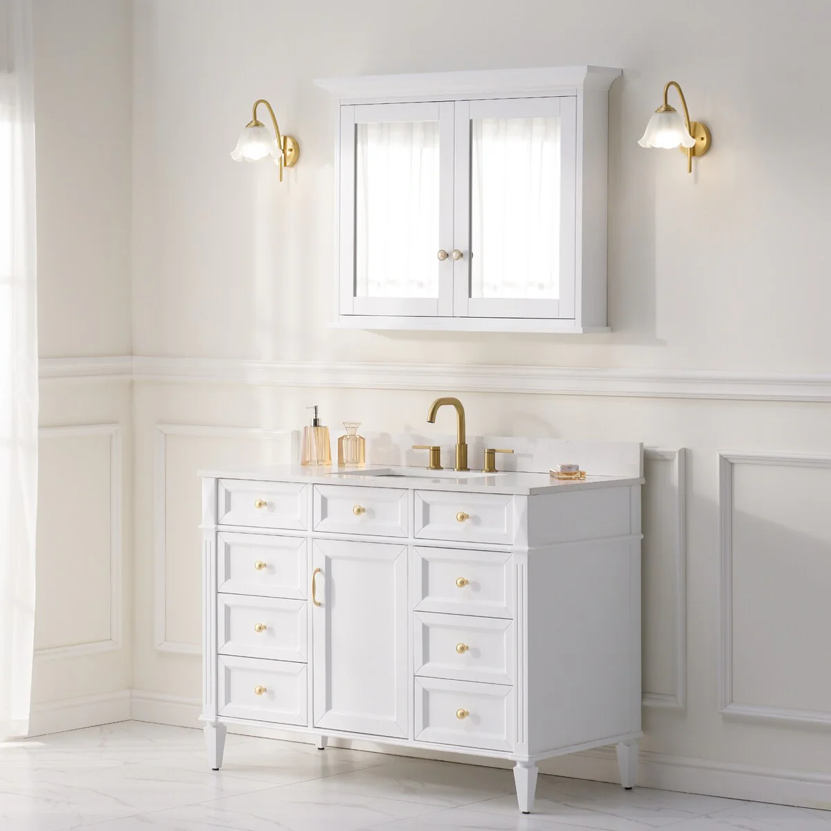 30''H Surface Mount Solid Wood Framed Medicine Cabinet With Mirror And Wooden Shelves