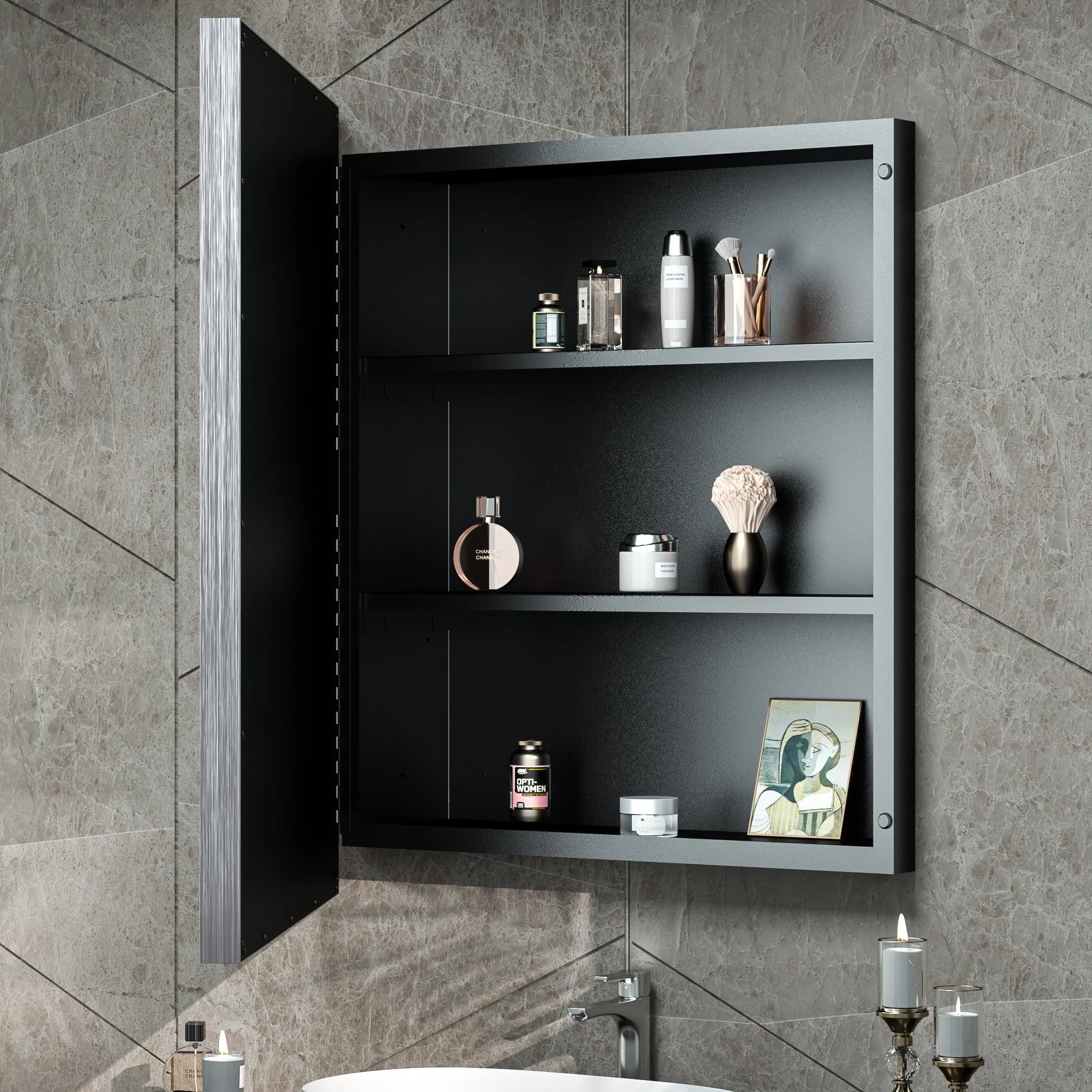 TokeShimi Medicine Cabinets for Bathroom with Mirror, Beveled Framed