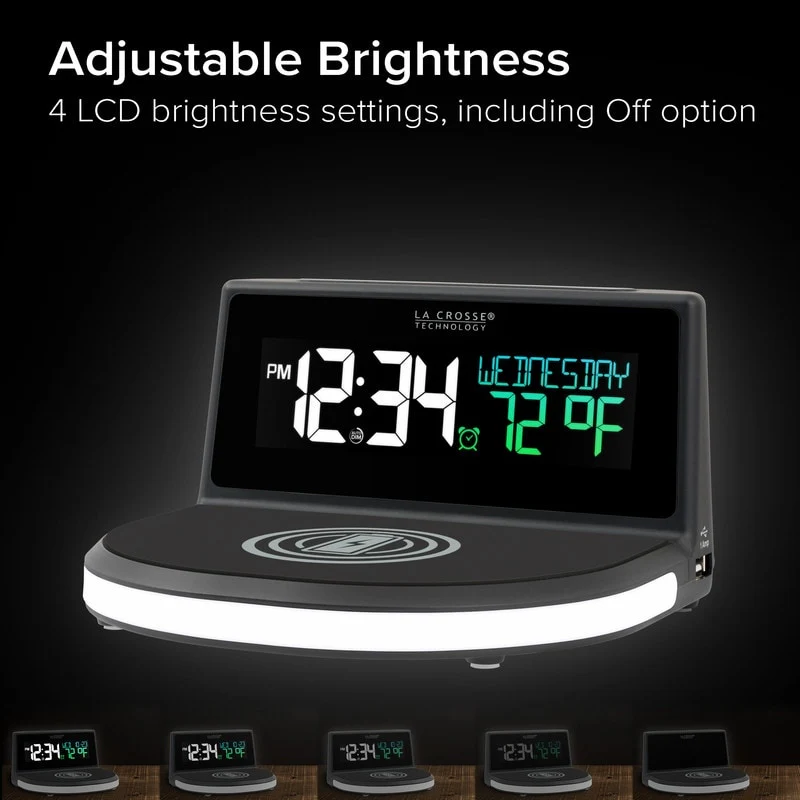 La Crosse 617-148V2 Qi-certified Wireless Charging Alarm w/Glow light