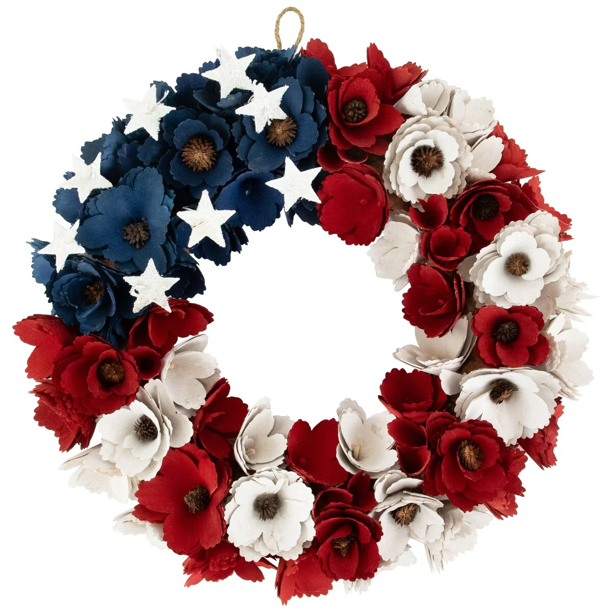 Americana Floral Flag Wooden Wreath - Unlit - 15