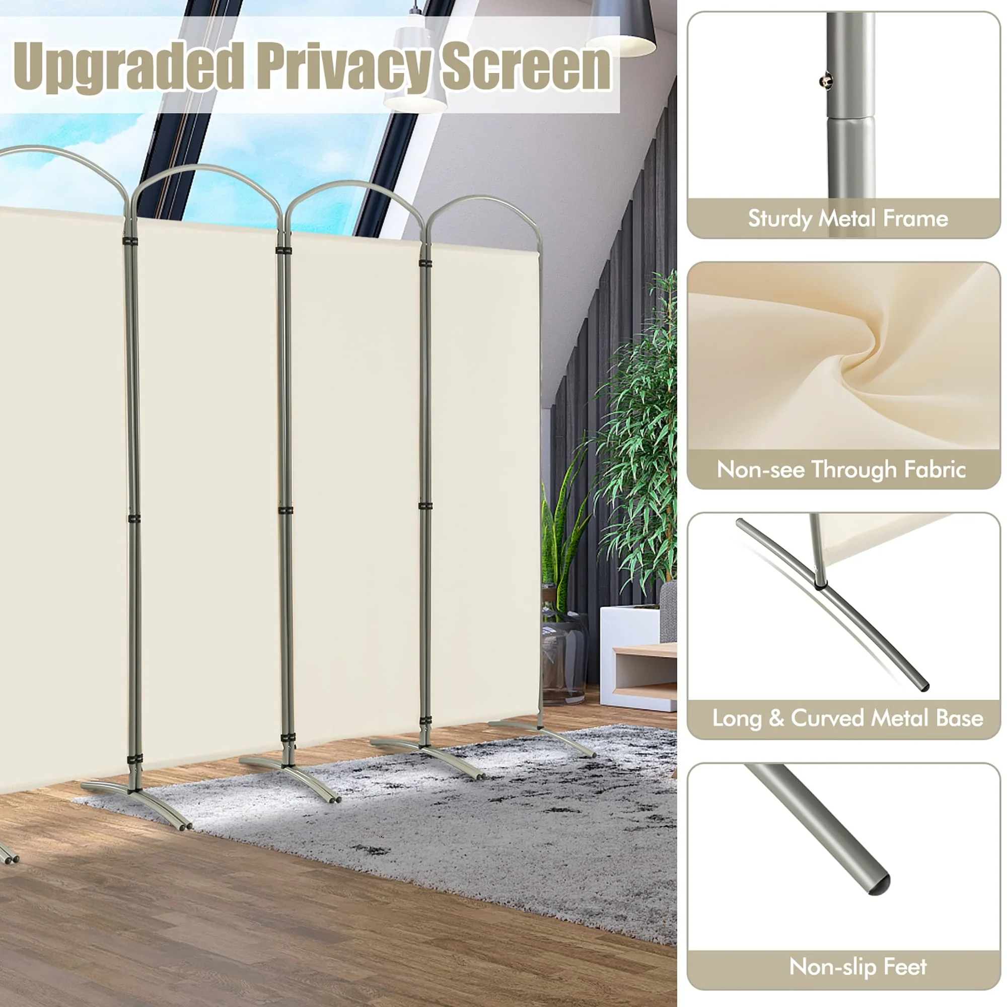 Costway 6 Panels Folding Privacy Screen 6 Ft Tall Fabric Privacy