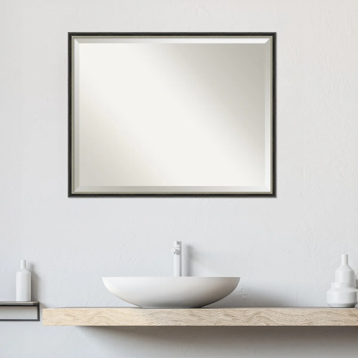 Theo Narrow Beveled Wood Framed Bathroom Vanity Wall Mirror