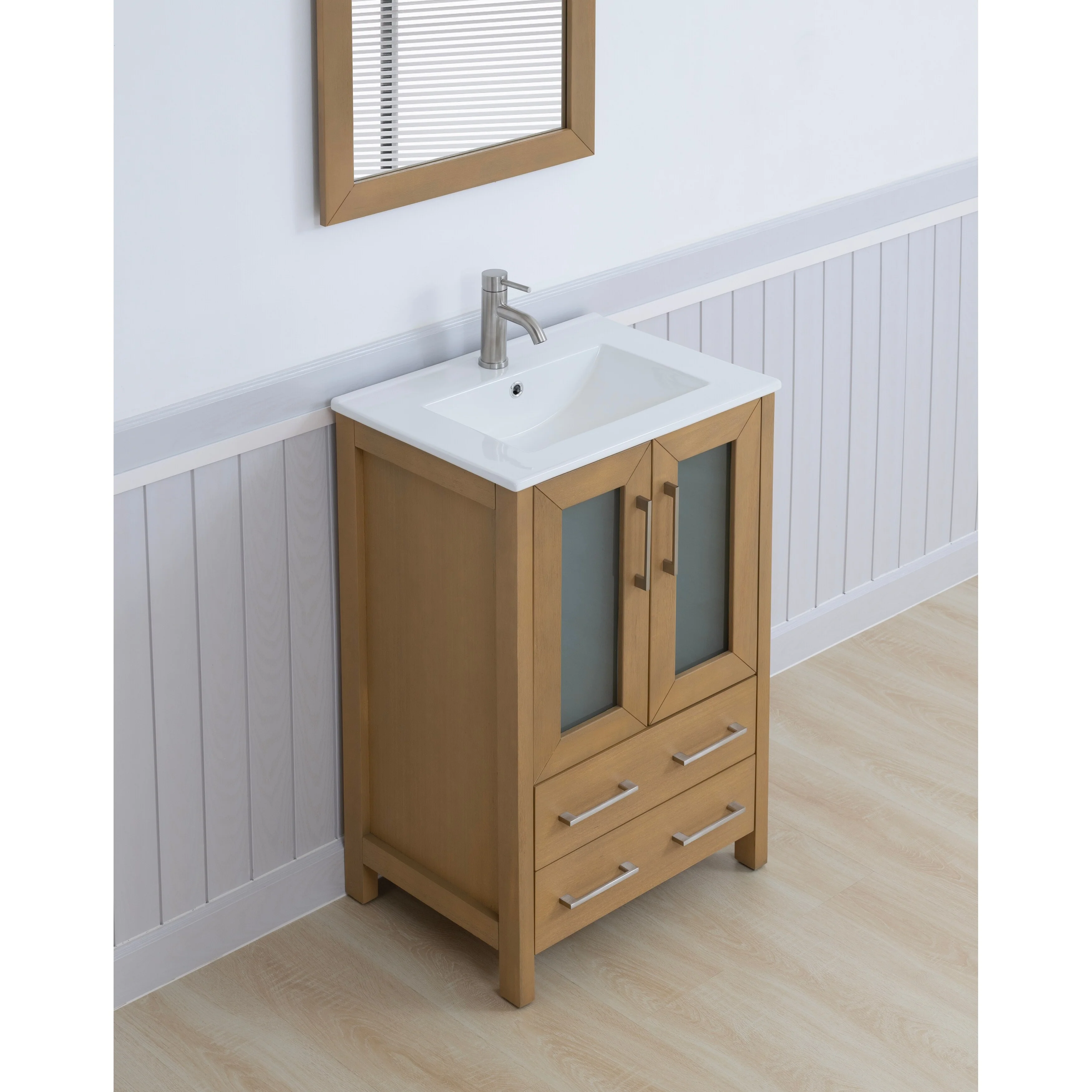 Vanity Art 24-Inch Single Sink Bathroom Vanity Set 2 Drawers, 1 Cabinet, 1 Shelf, Soft-Closing Doors with Free Mirror
