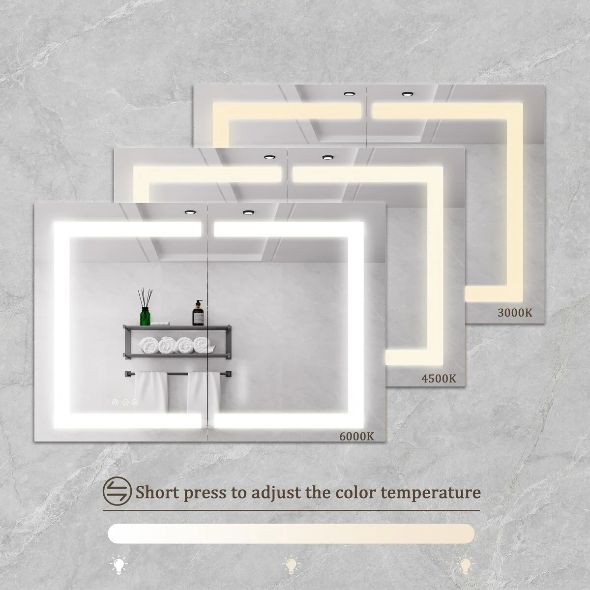 Bathroom Medicine Cabinet with Mirror Wall Mounted LED Bathroom Mirror Cabinet with Lights, Anti-Fog,Storage Shelves