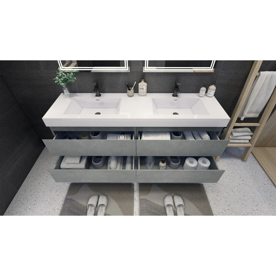 Baillie 72'' Wall-Mounted Vanity with Double Reinforced Acrylic Sink