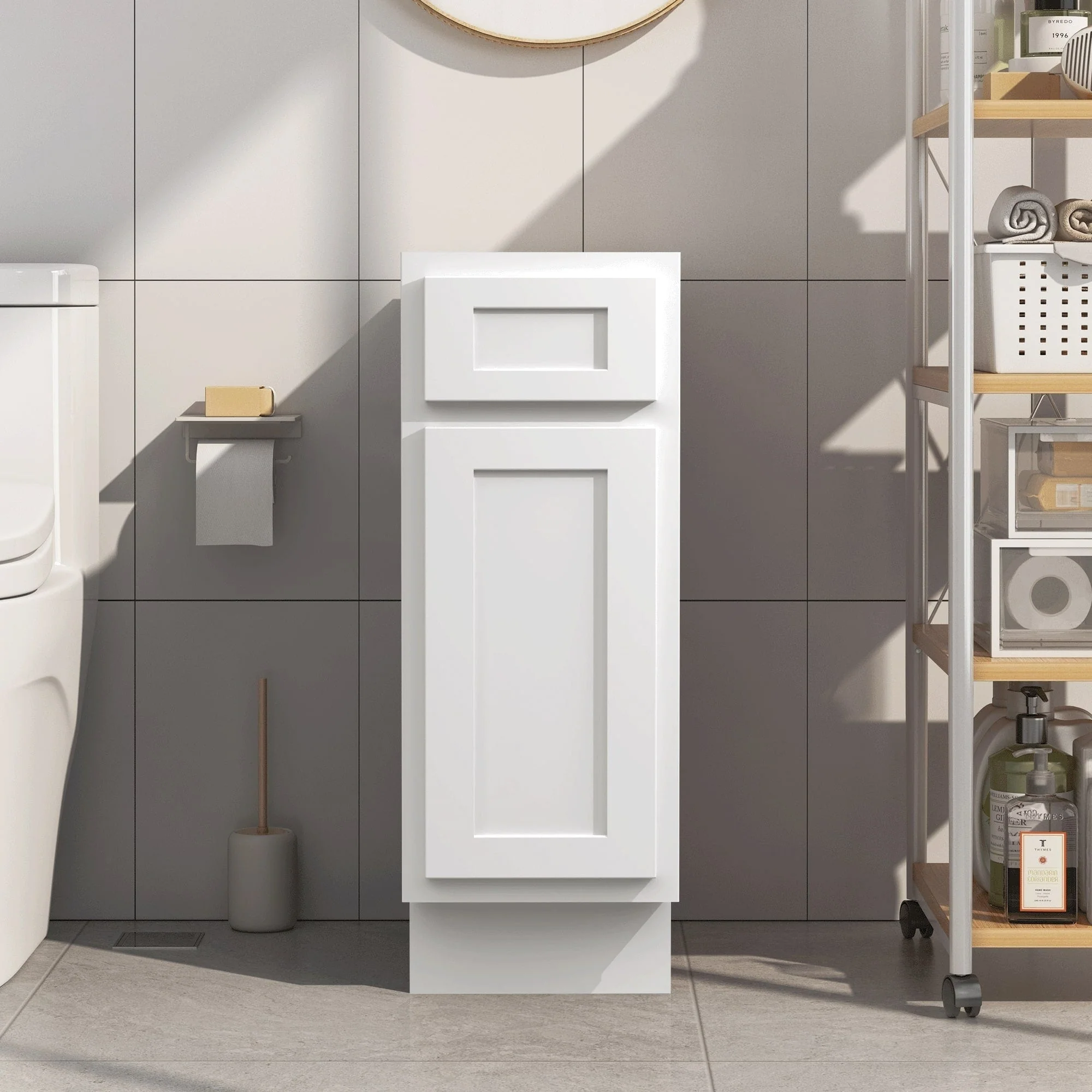 Vanity Art 12 Inch Bathroom Vanity Base Cabinet Single Right Offset Solid Wood Small Bathroom Storage Floor Cabinet