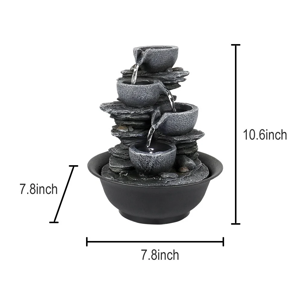 4-Tier Water Fountain Indoor Relaxation Waterfall Feature for Home