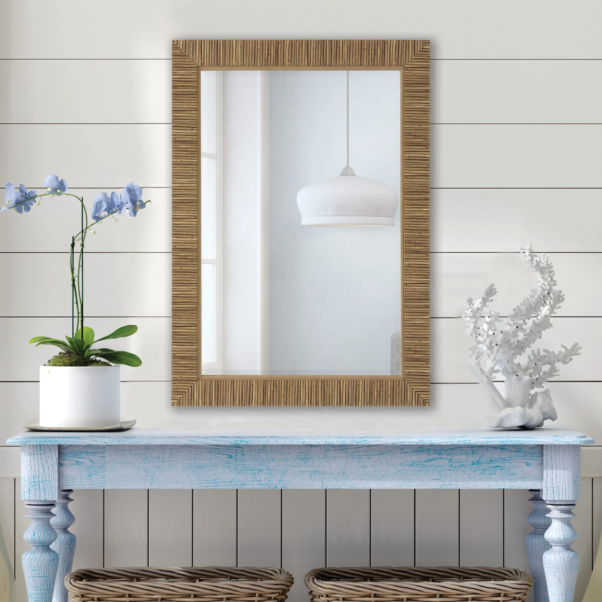 The Gray Barn Natural Rattan Inspired Rectangular Wall Mirror