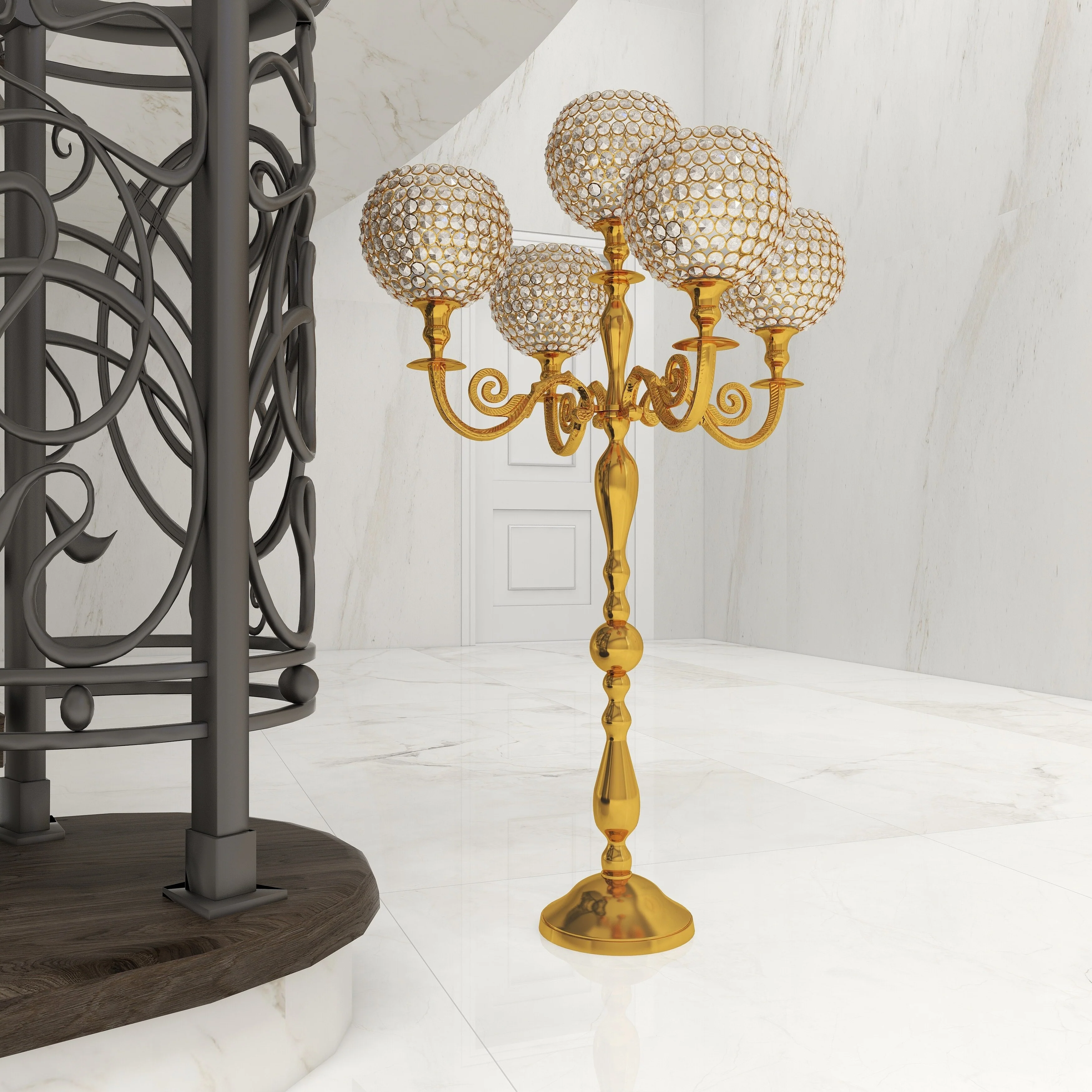 Gold Aluminum Metal Candelabra - 24 x 24 x 40
