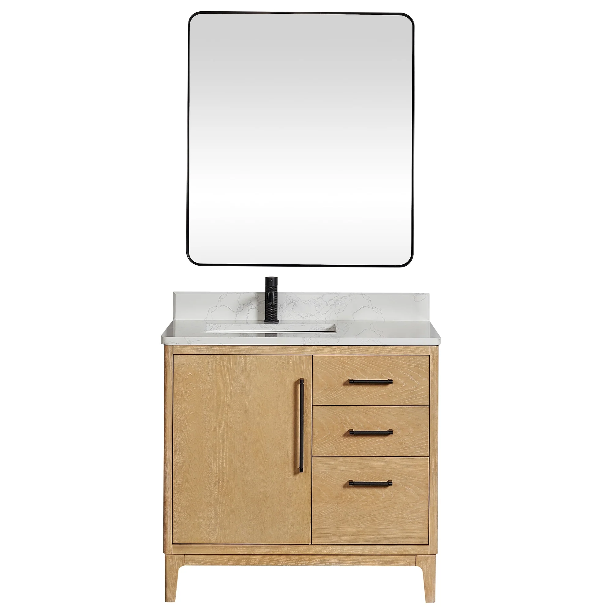 Gara Single Bath Vanity with Composite Stone Top and Mirror