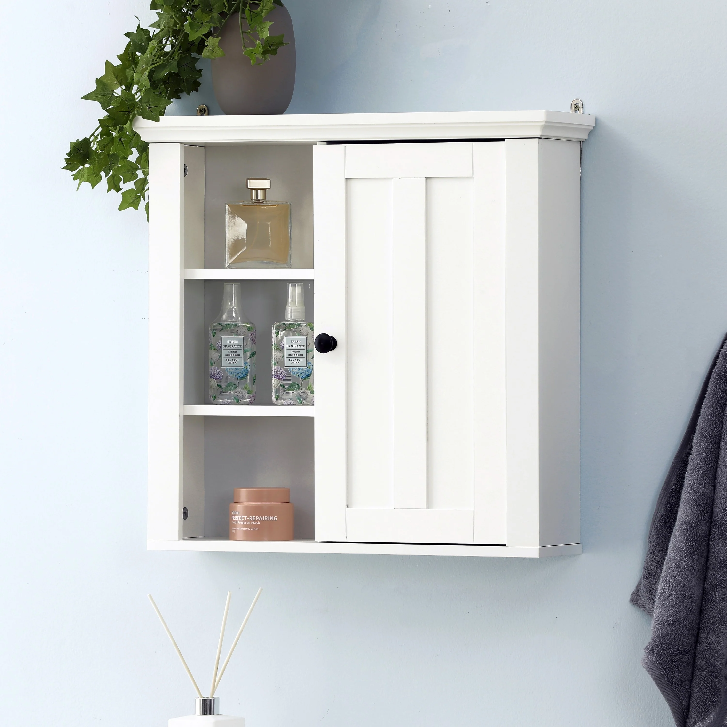 White MDF Wood Bathroom 1-Door Wall Storage Cabinet - 19.96