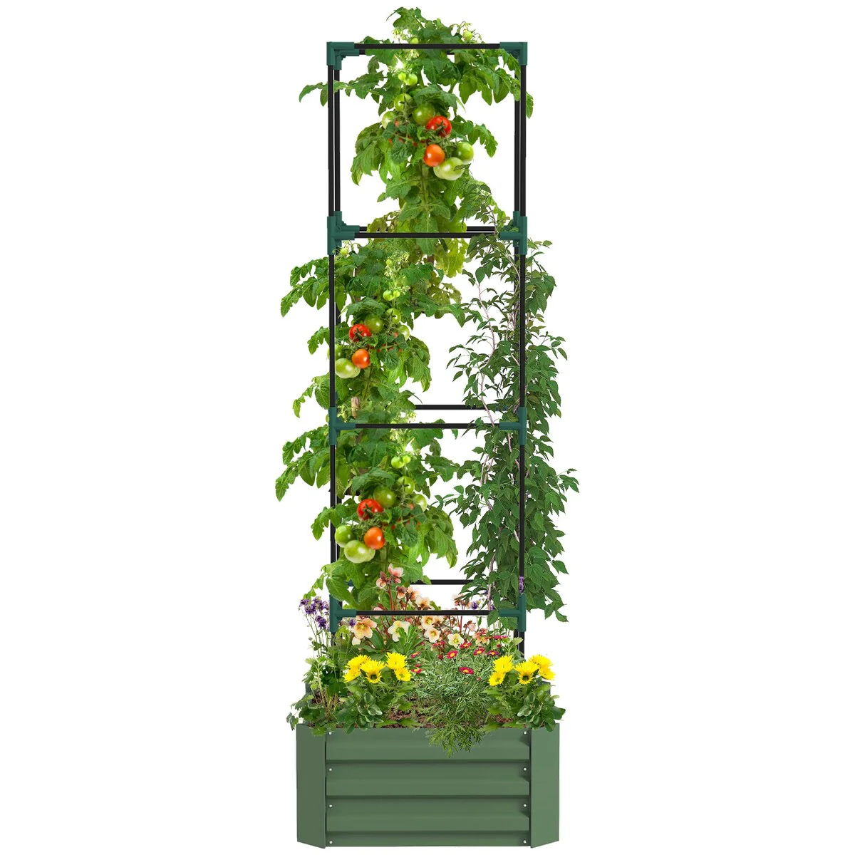 Outsunny Galvanized Raised Garden Bed with Trellis Tomato Cage