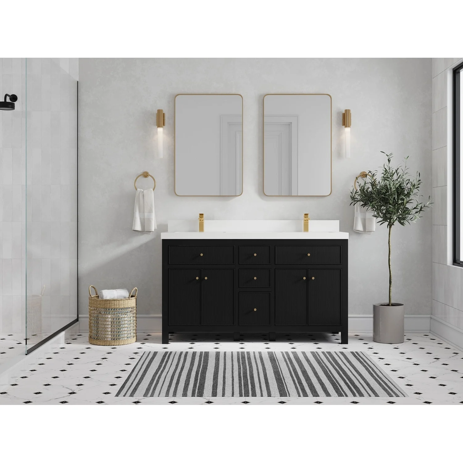Willow Collections 60 in. W x 22 in D. Sonoma Free Standing Reeded Double Sink Bathroom Vanity with Countertop