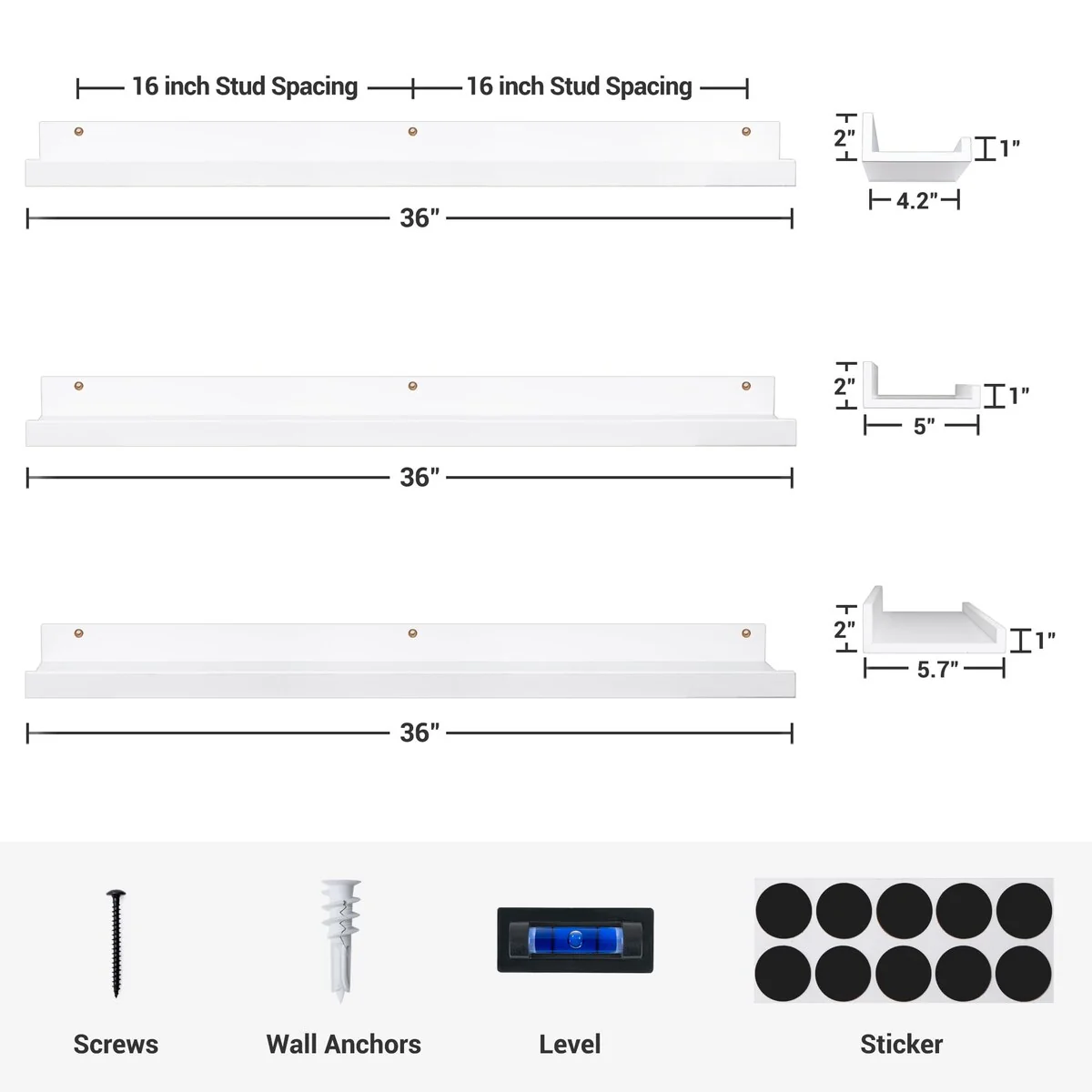 Picture Ledge Shelf, Floating Shelves Wall Mounted Set of 3