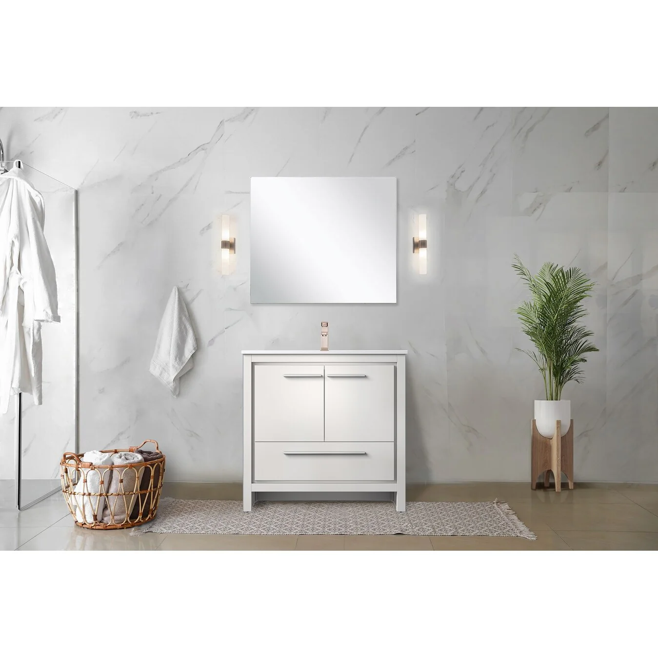 Lafarre Bath Vanity Cultured Marble Top, Sink and Rose Gold Faucet